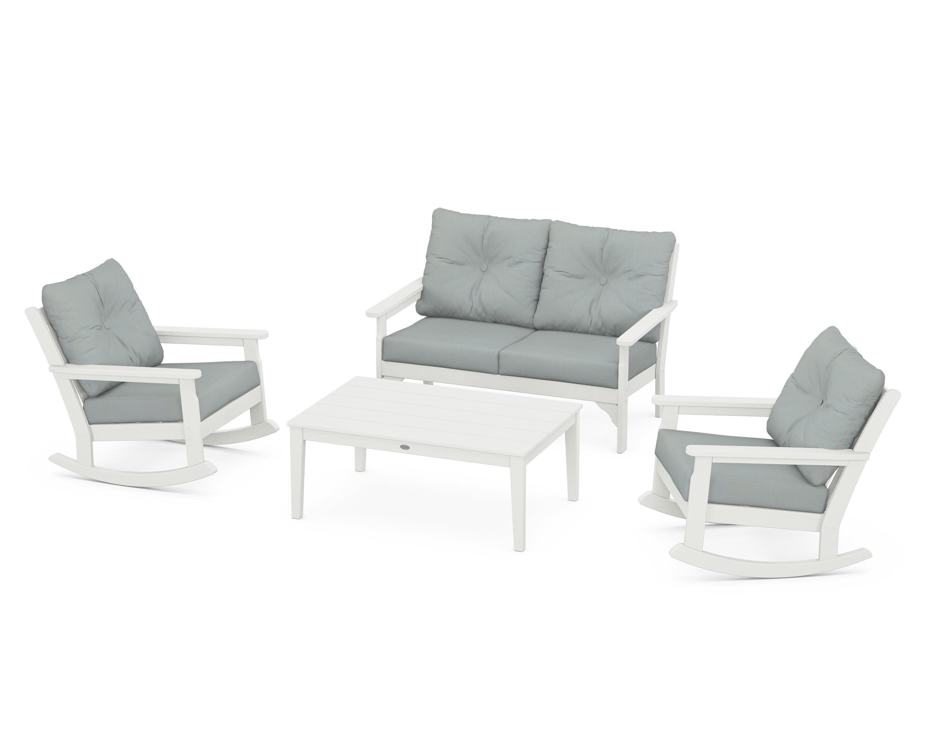 Vineyard 4-Piece Deep Seating Rocking Chair Set in Vintage White / Spa