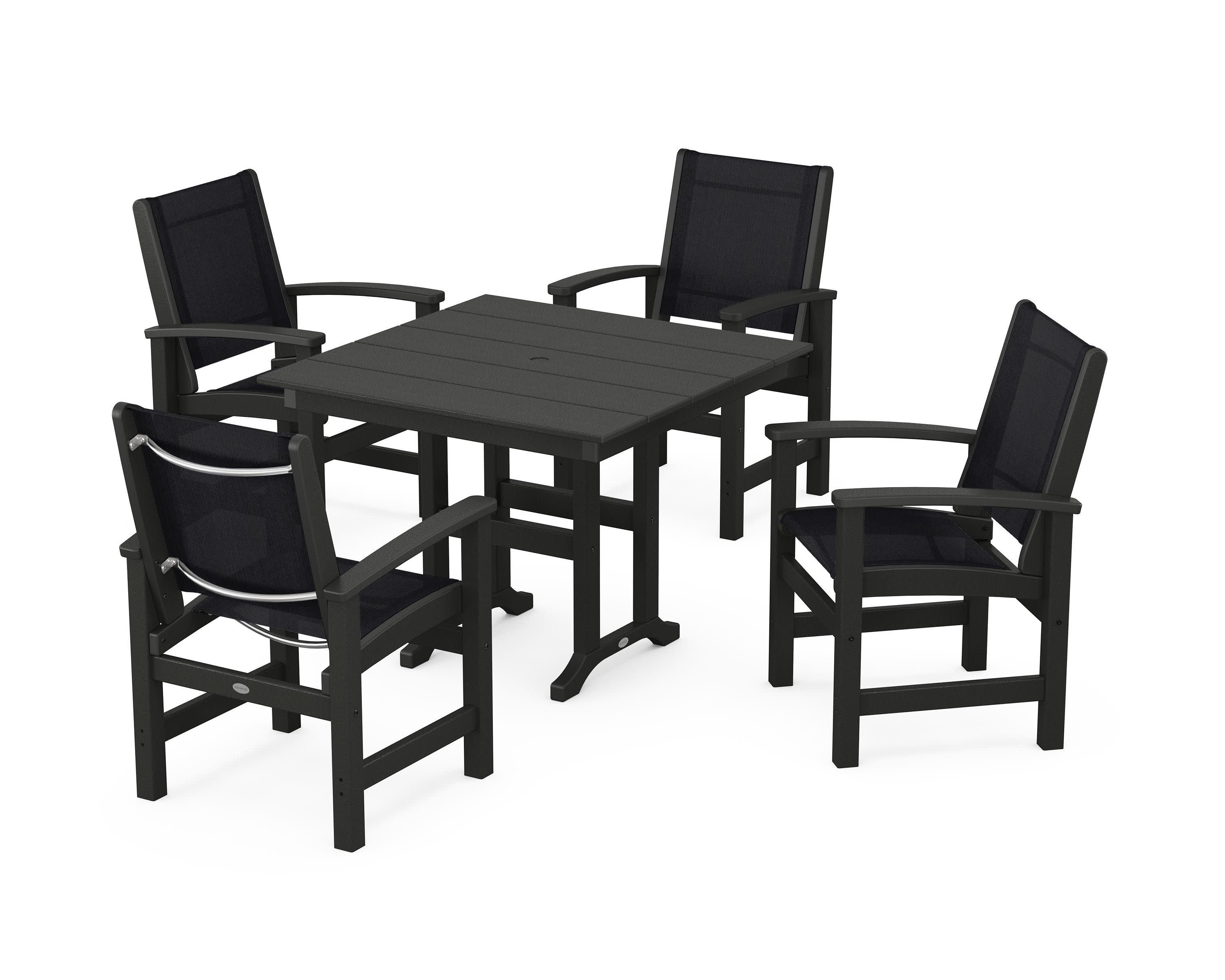 Coastal 5-Piece Farmhouse Dining Set in Black / Black Sling