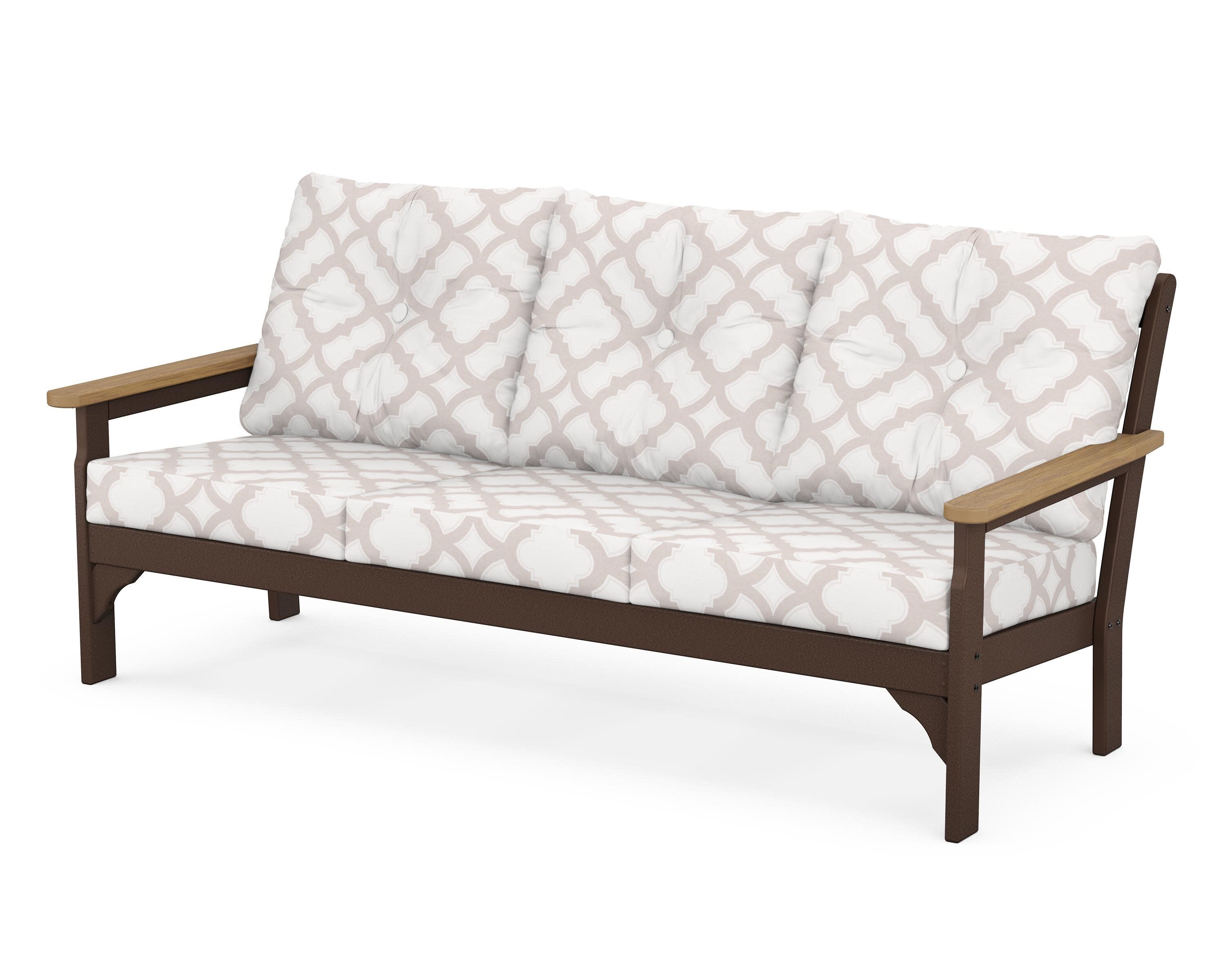 Vineyard Deep Seating Sofa in Mahogany / Natural / Trellis Dune Burlap