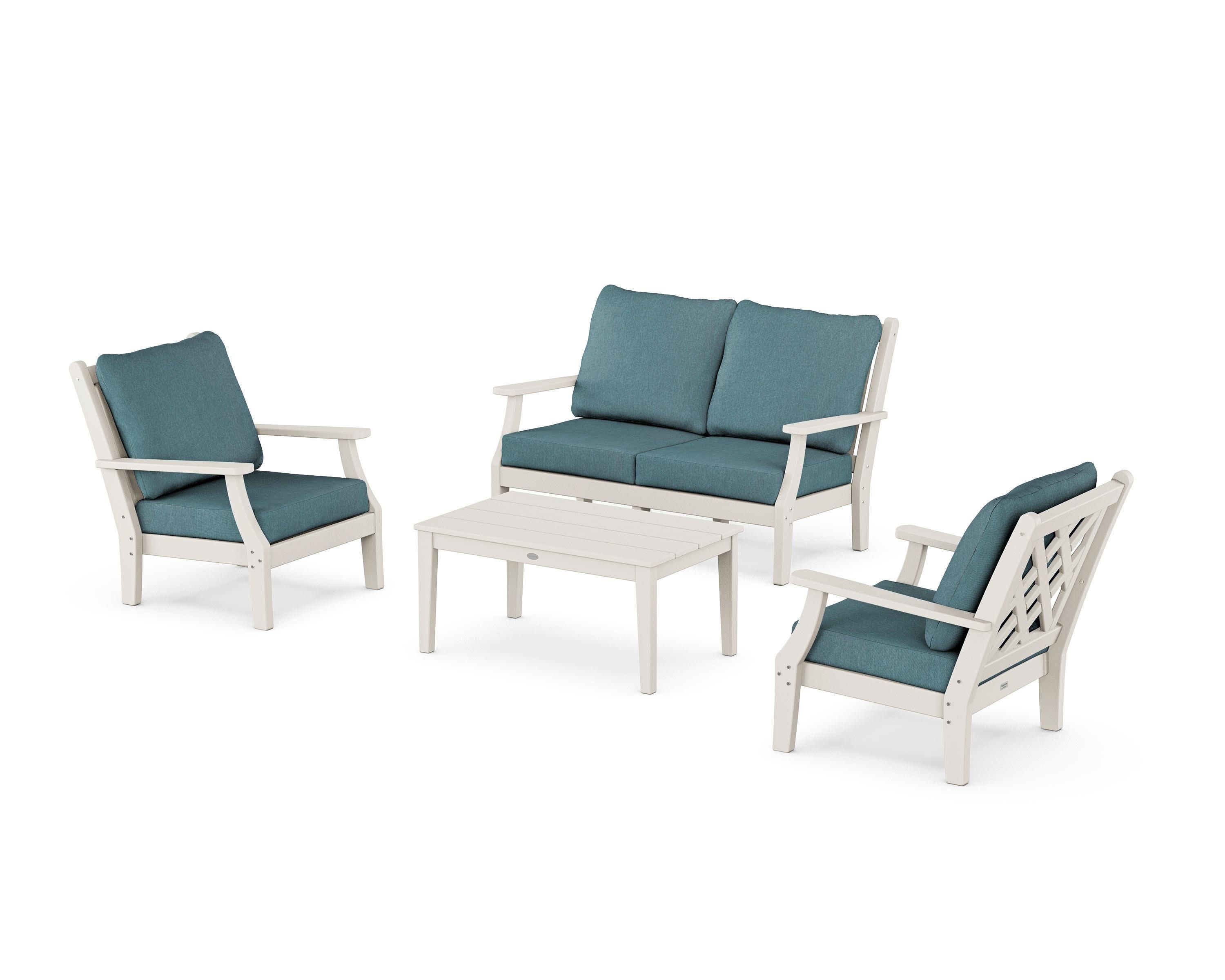 Wovendale 4-Piece Deep Seating Set with Loveseat in Sand / Ocean Teal
