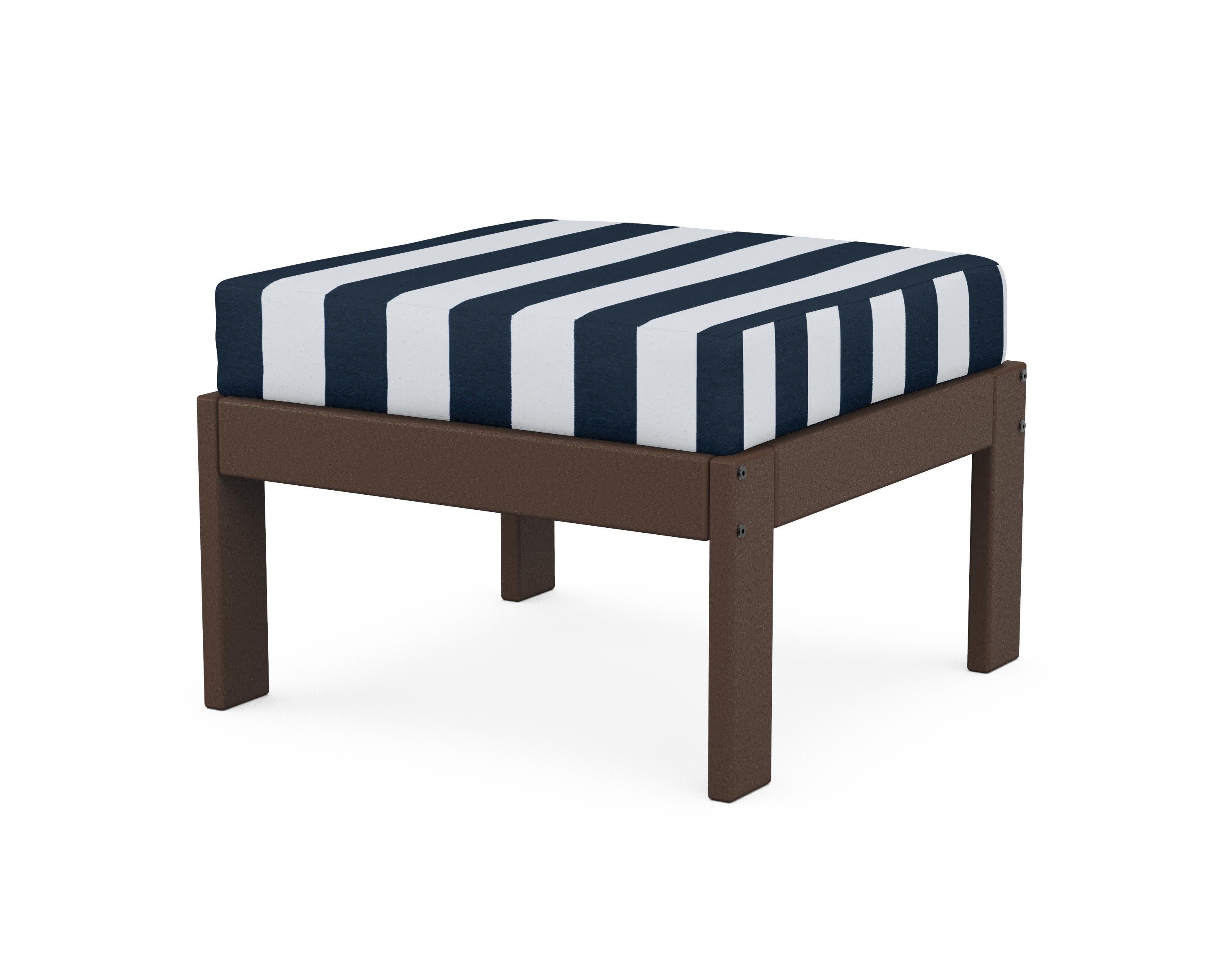Vineyard Modular Ottoman in Mahogany / Cabana Stripe Marine Indigo