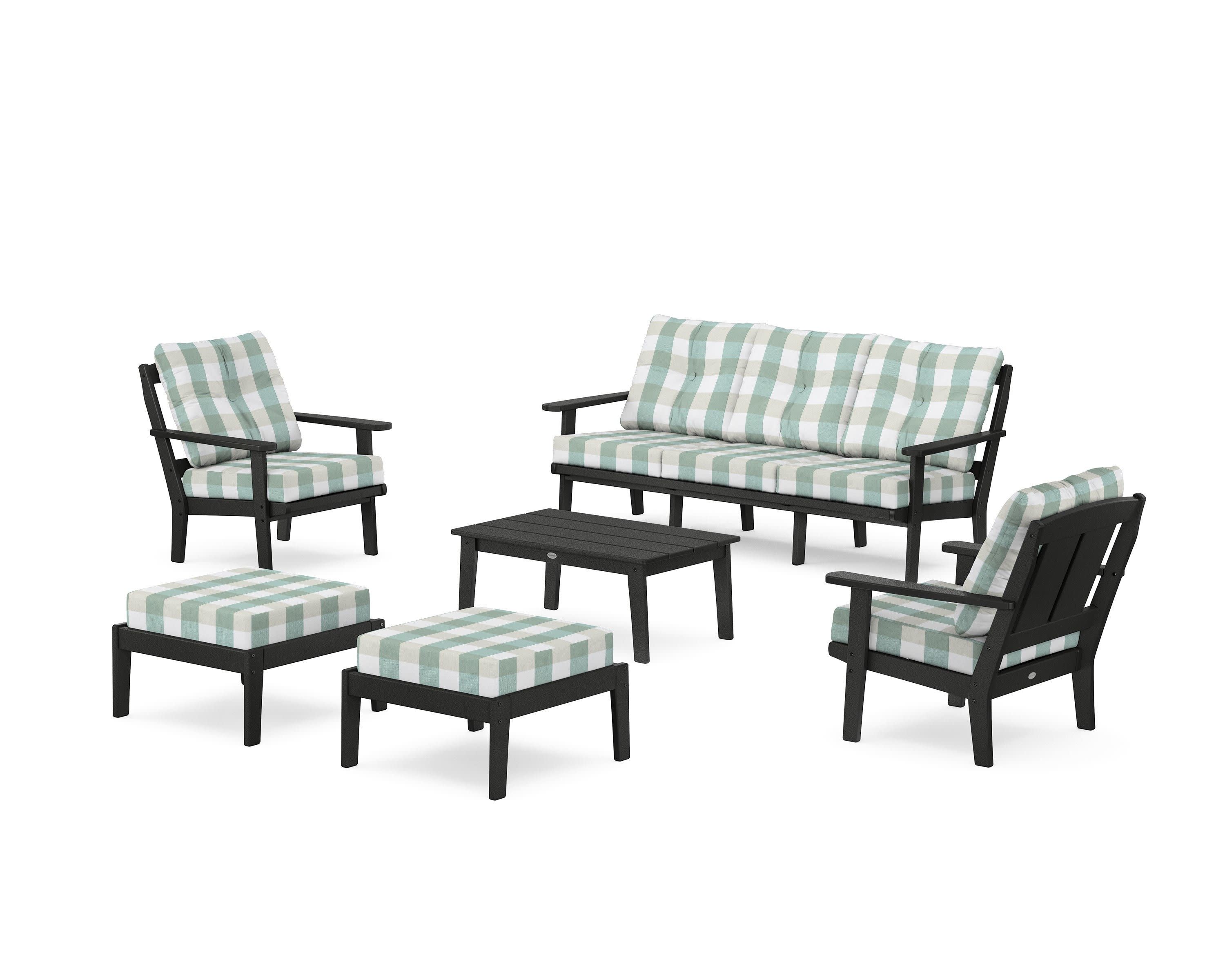 Mission 6-Piece Lounge Sofa Set in Black / Buffalo Plaid Glacier Spa
