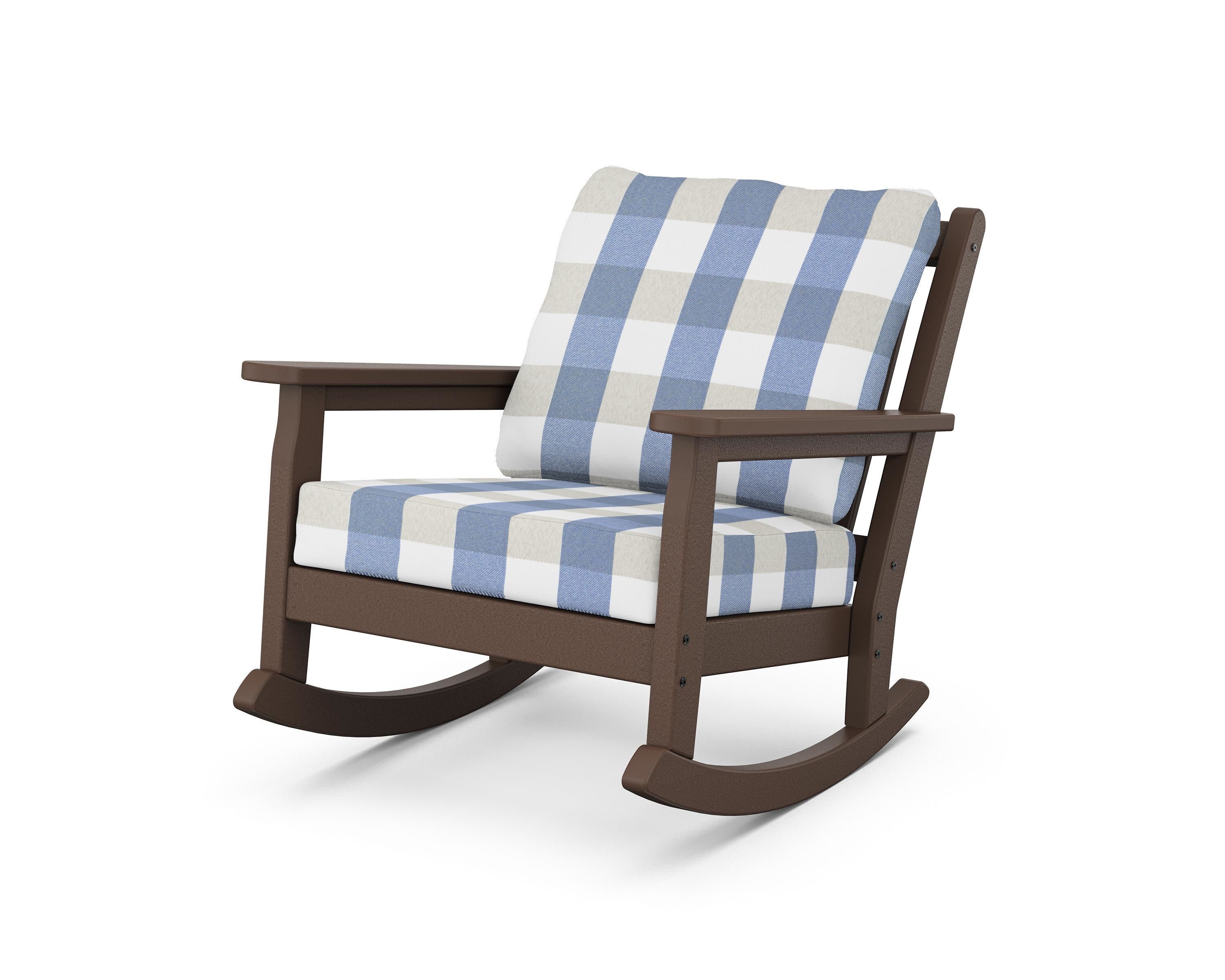 Chippendale Deep Seating Rocking Chair in Mahogany / Buffalo Plaid Sky Blue