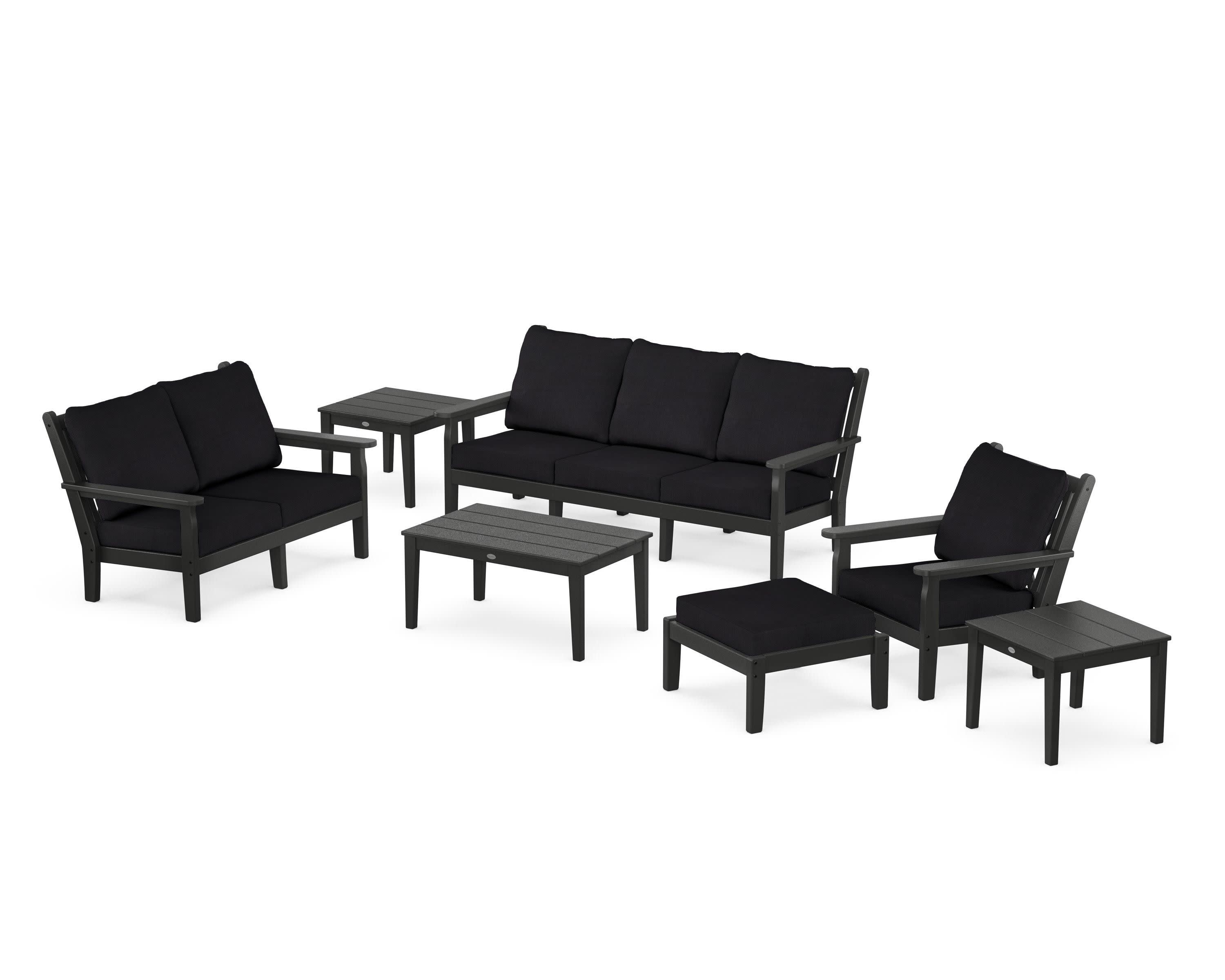 Chippendale 7-Piece Deep Seating Set in Black / Midnight Linen