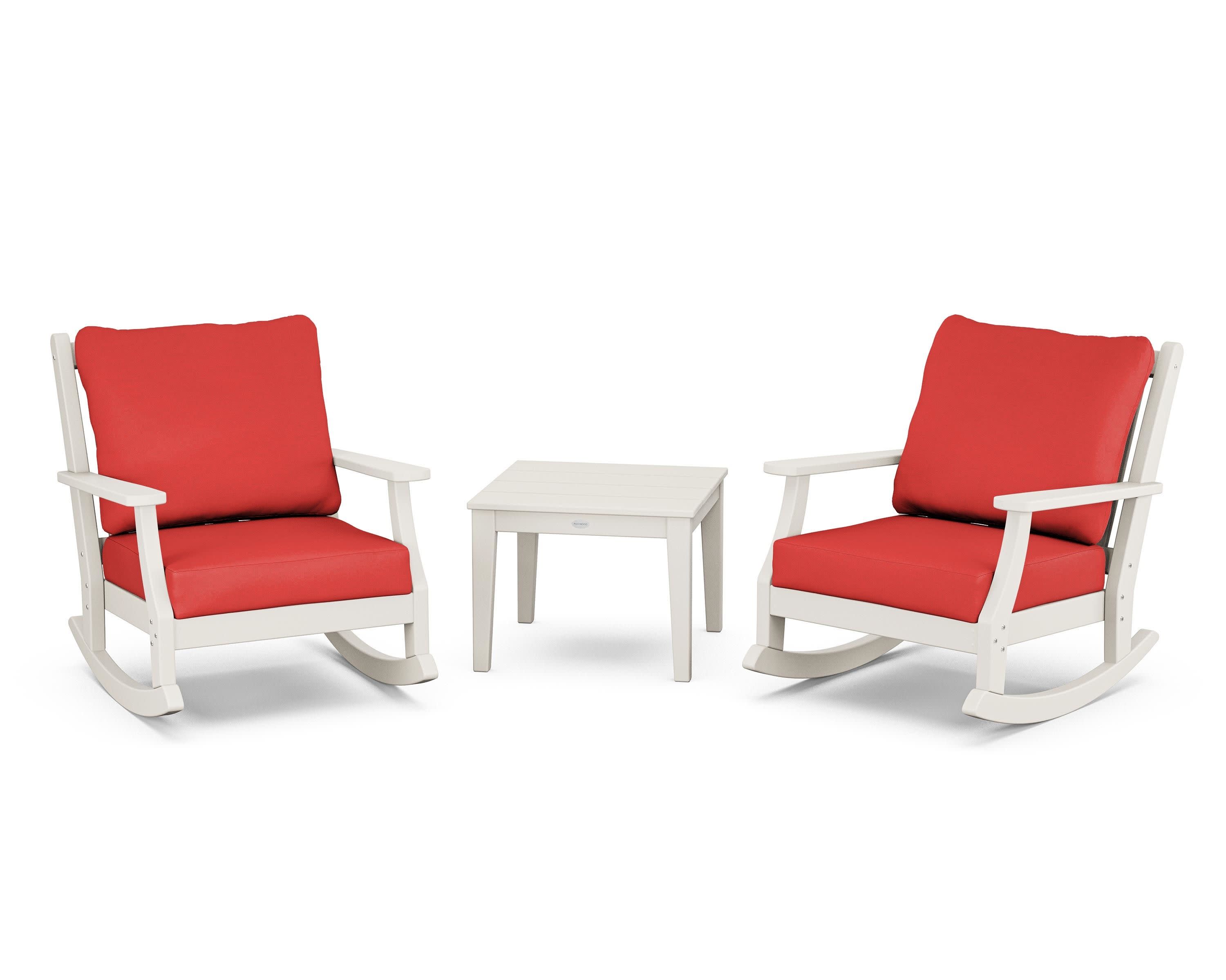 Wovendale 3-Piece Deep Seating Rocker Set in Sand / Crimson Linen
