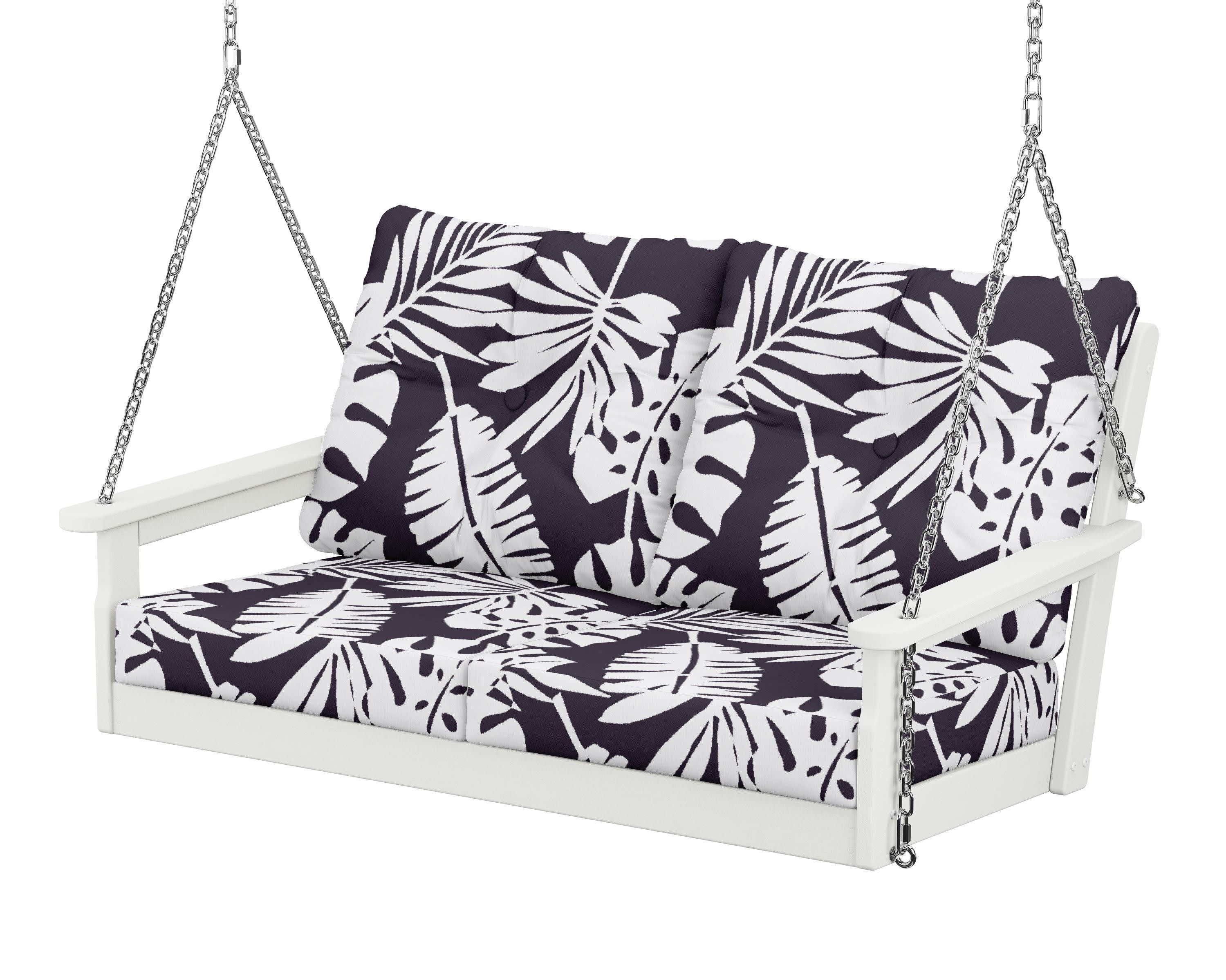 Vineyard Deep Seating Swing in Vintage White / Leaf Navy