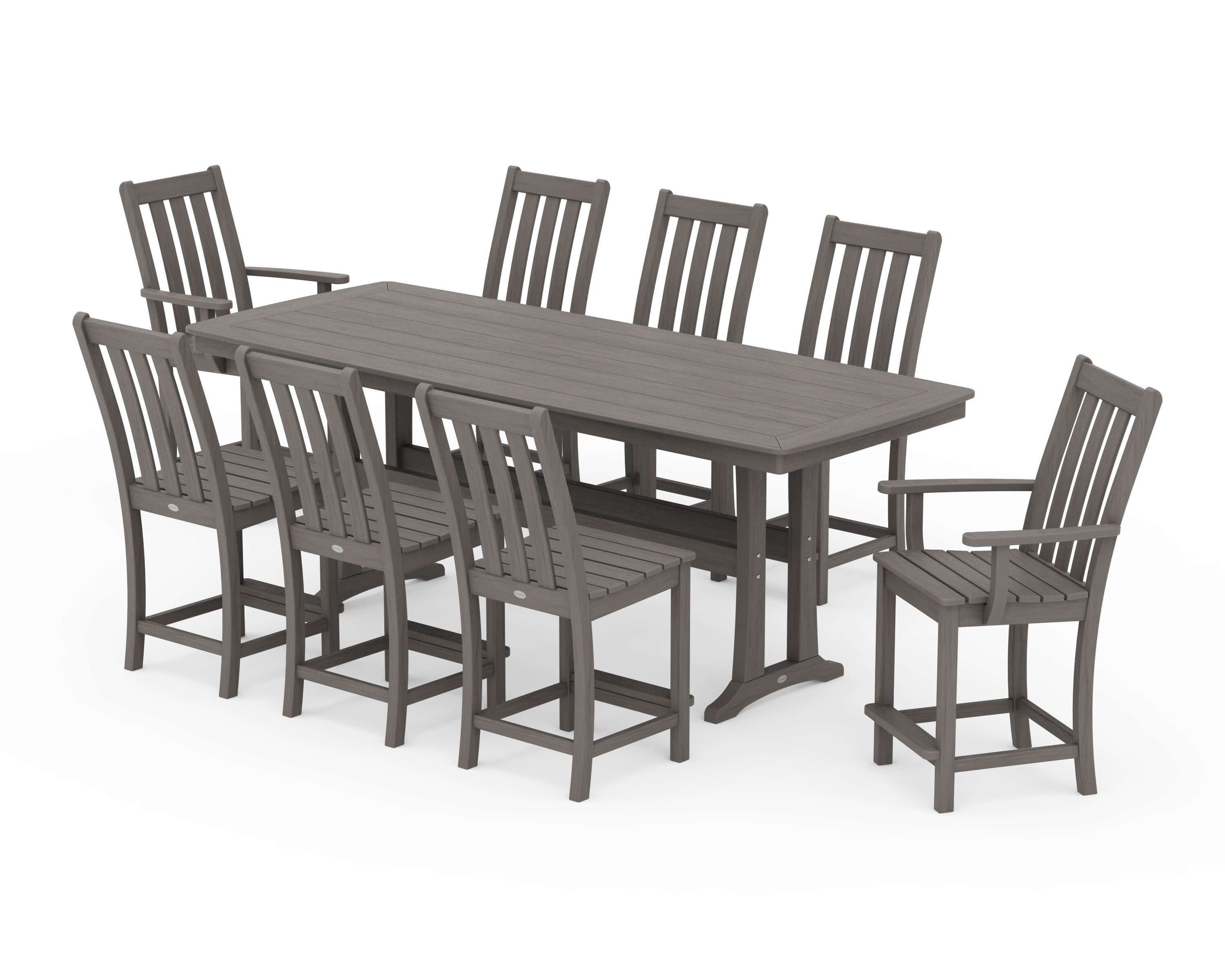 Vineyard 9-Piece Counter Set with Trestle Legs in Driftwood