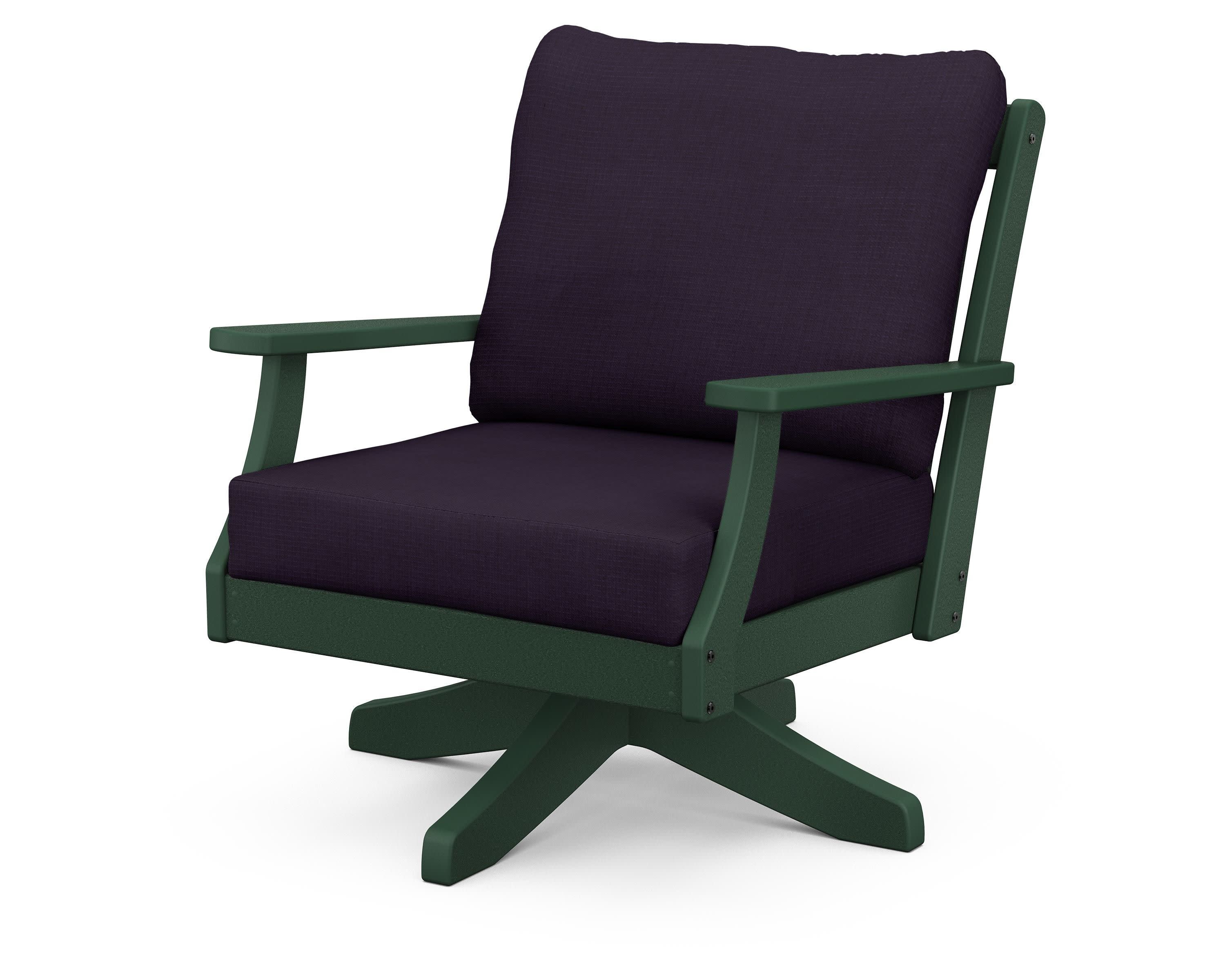 Braxton Deep Seating Swivel Chair in Green / Navy Linen