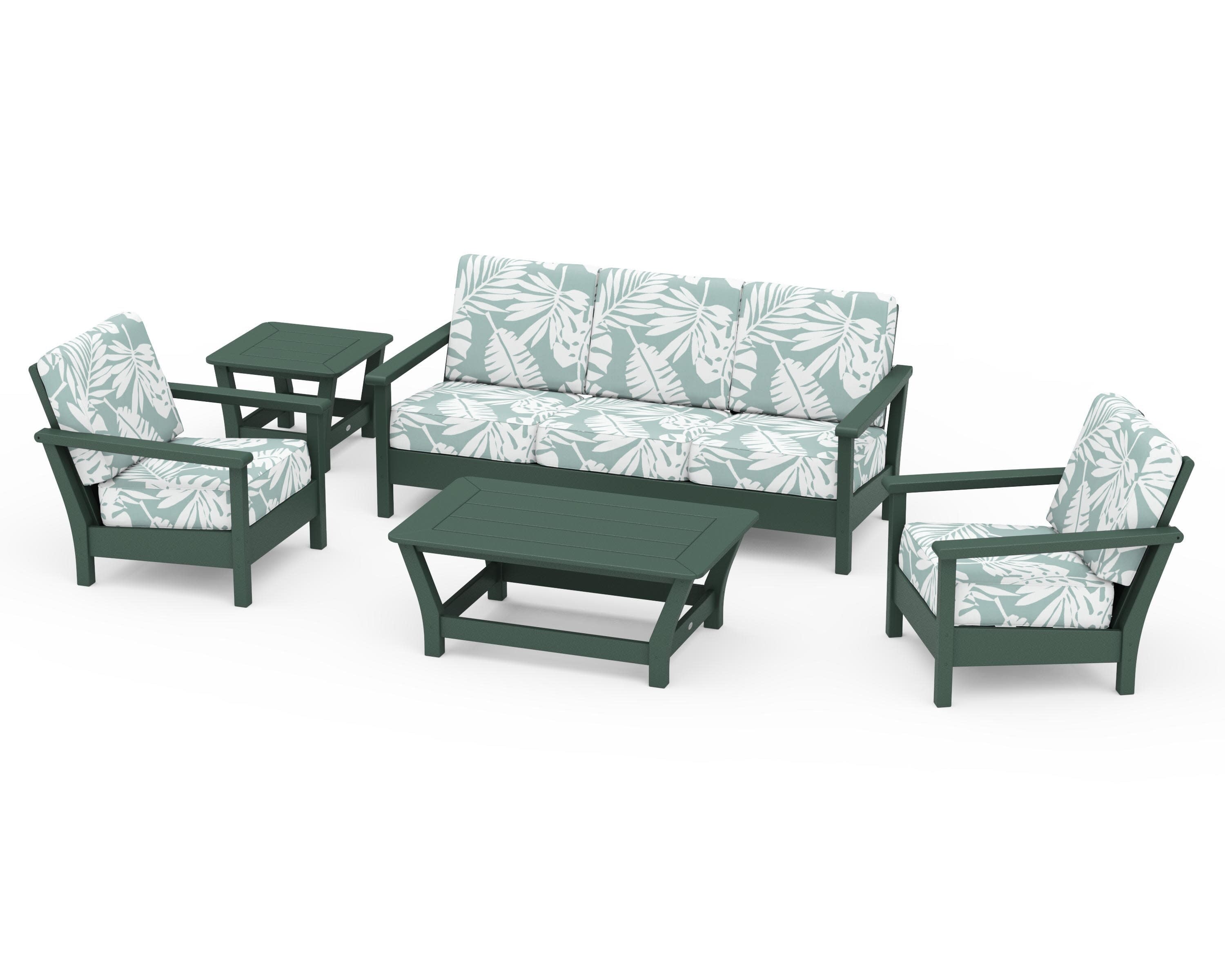 Harbour 5-Piece Deep Seating Set in Green / Leaf Glacier Spa