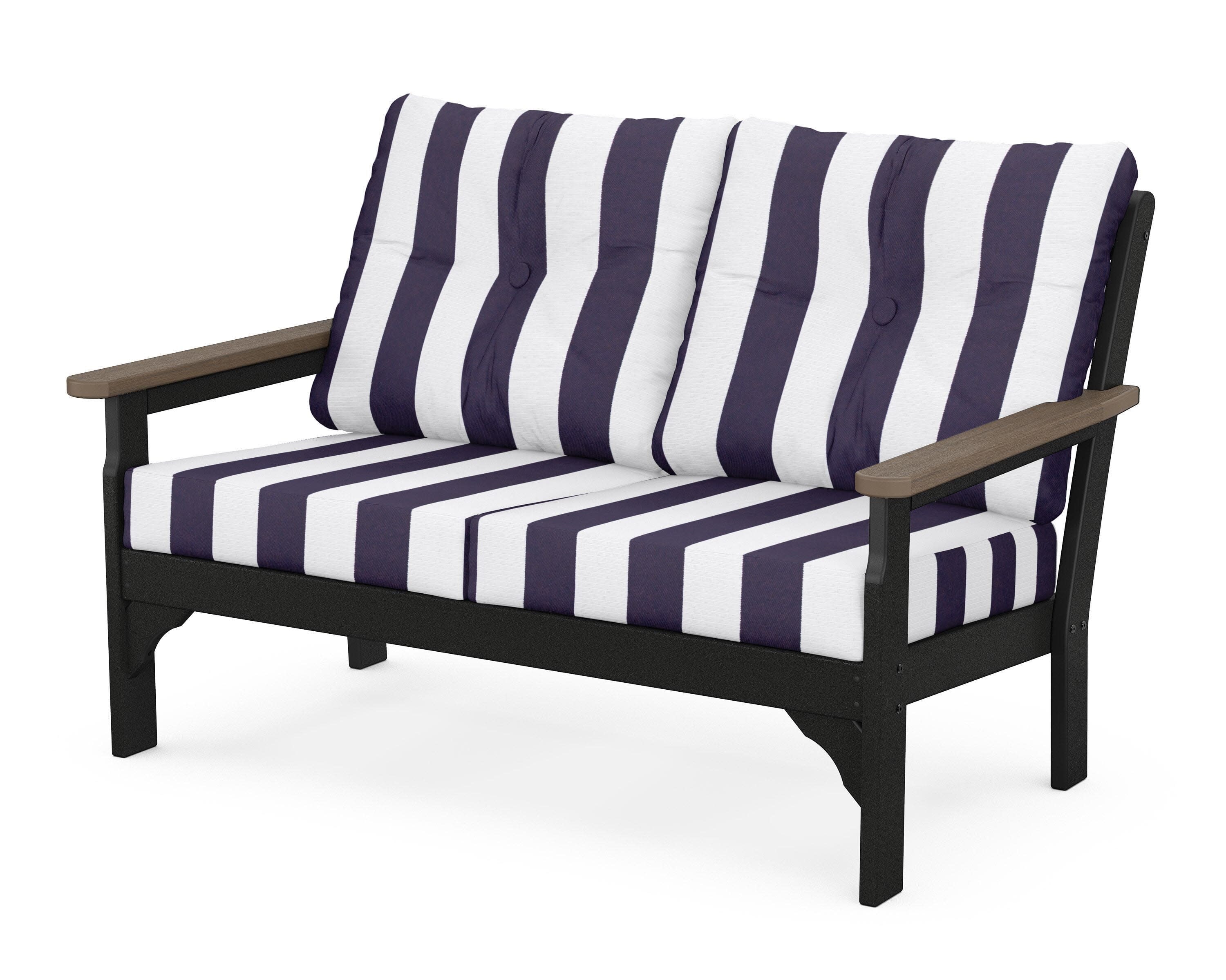 Vineyard Deep Seating Loveseat in Black / Kona / Cabana Stripe Navy