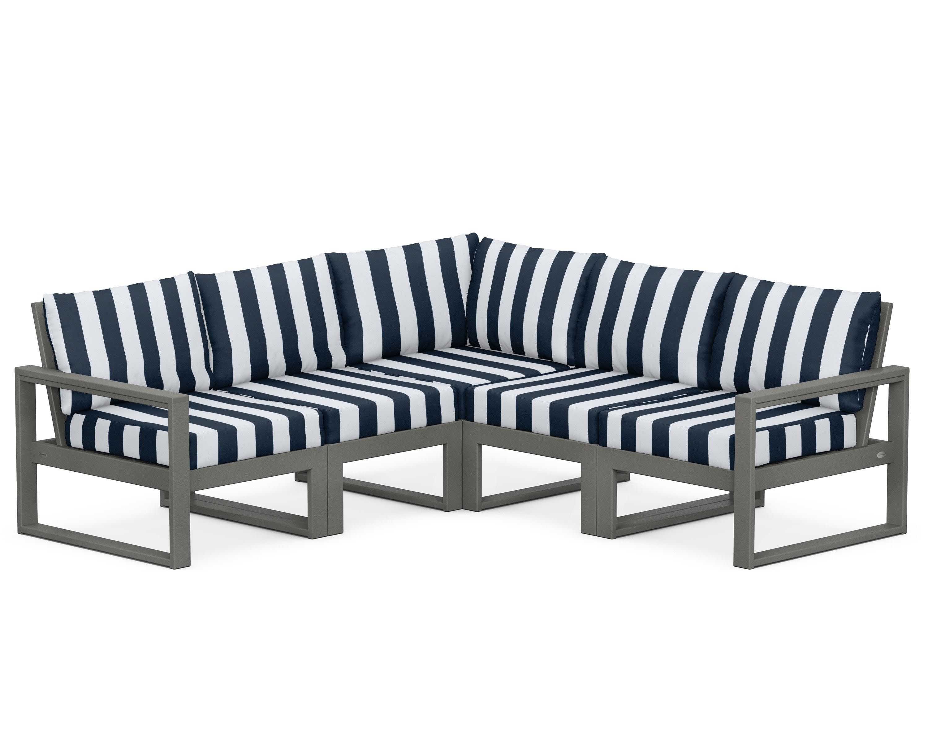 EDGE 5-Piece Modular Deep Seating Set in Slate Grey / Cabana Stripe Marine Indigo
