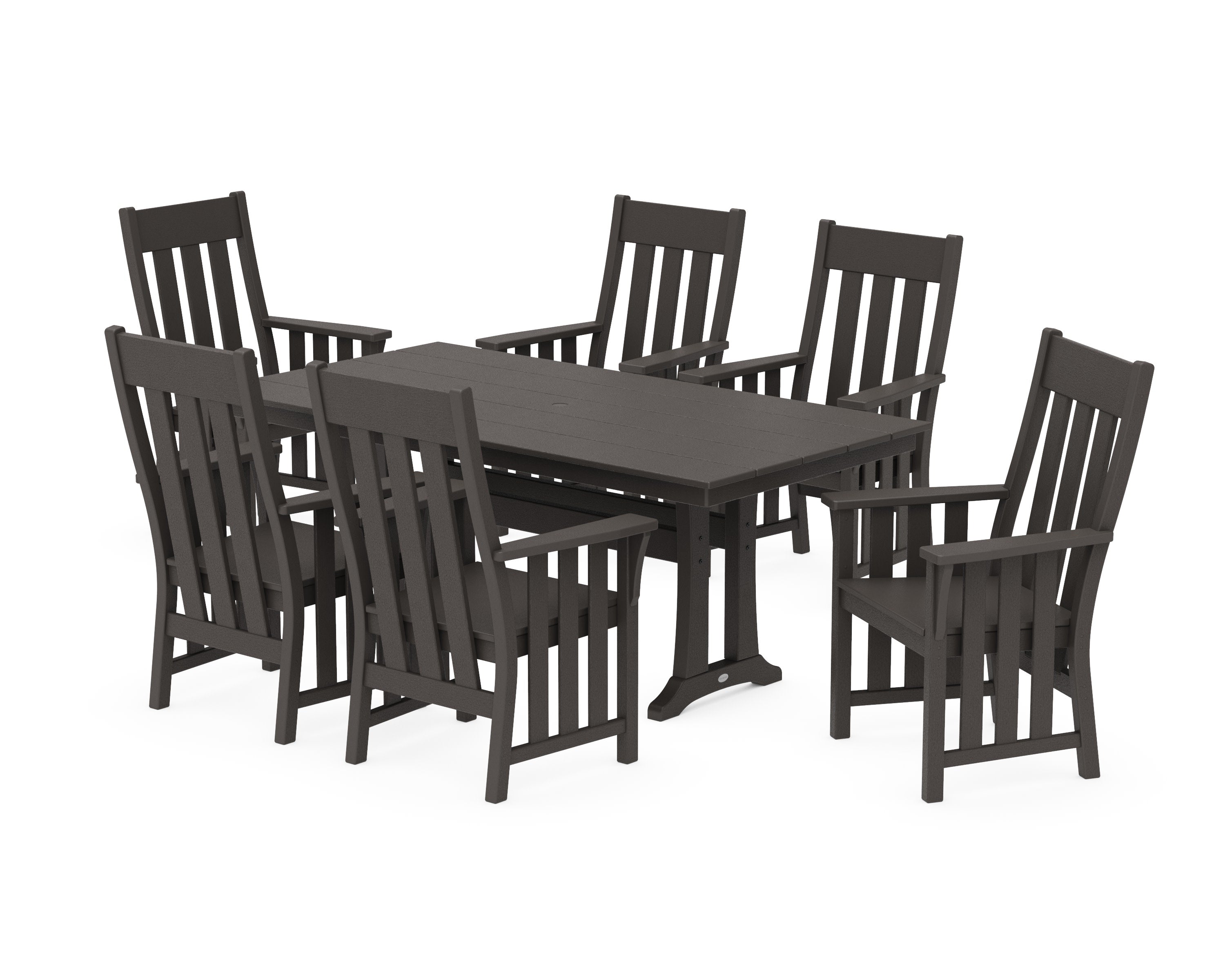 Acadia Arm Chair 7-Piece Farmhouse Dining Set with Trestle Legs in Vintage Coffee