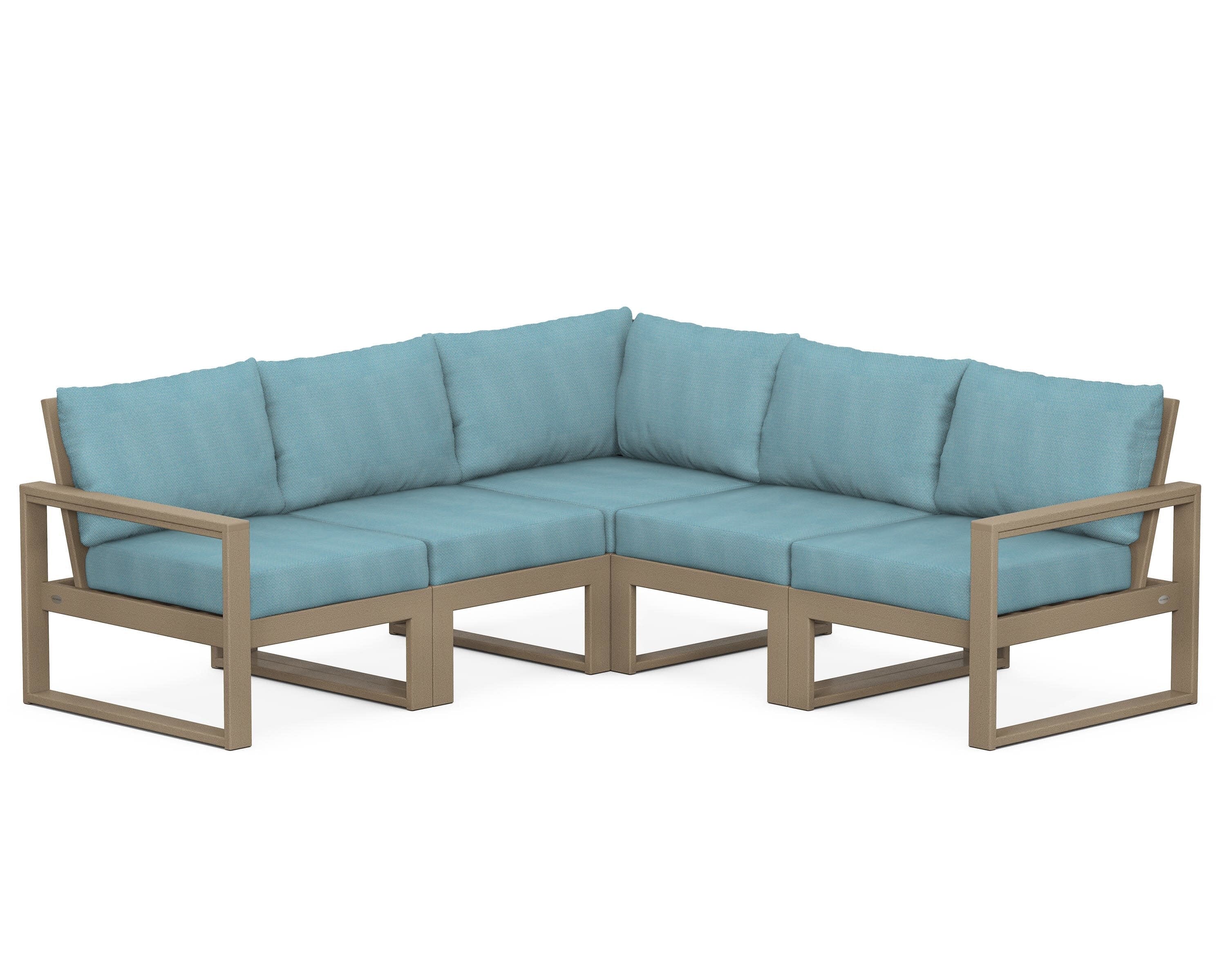 EDGE 5-Piece Modular Deep Seating Set in Vintage Sahara / Lattice Sky Blue
