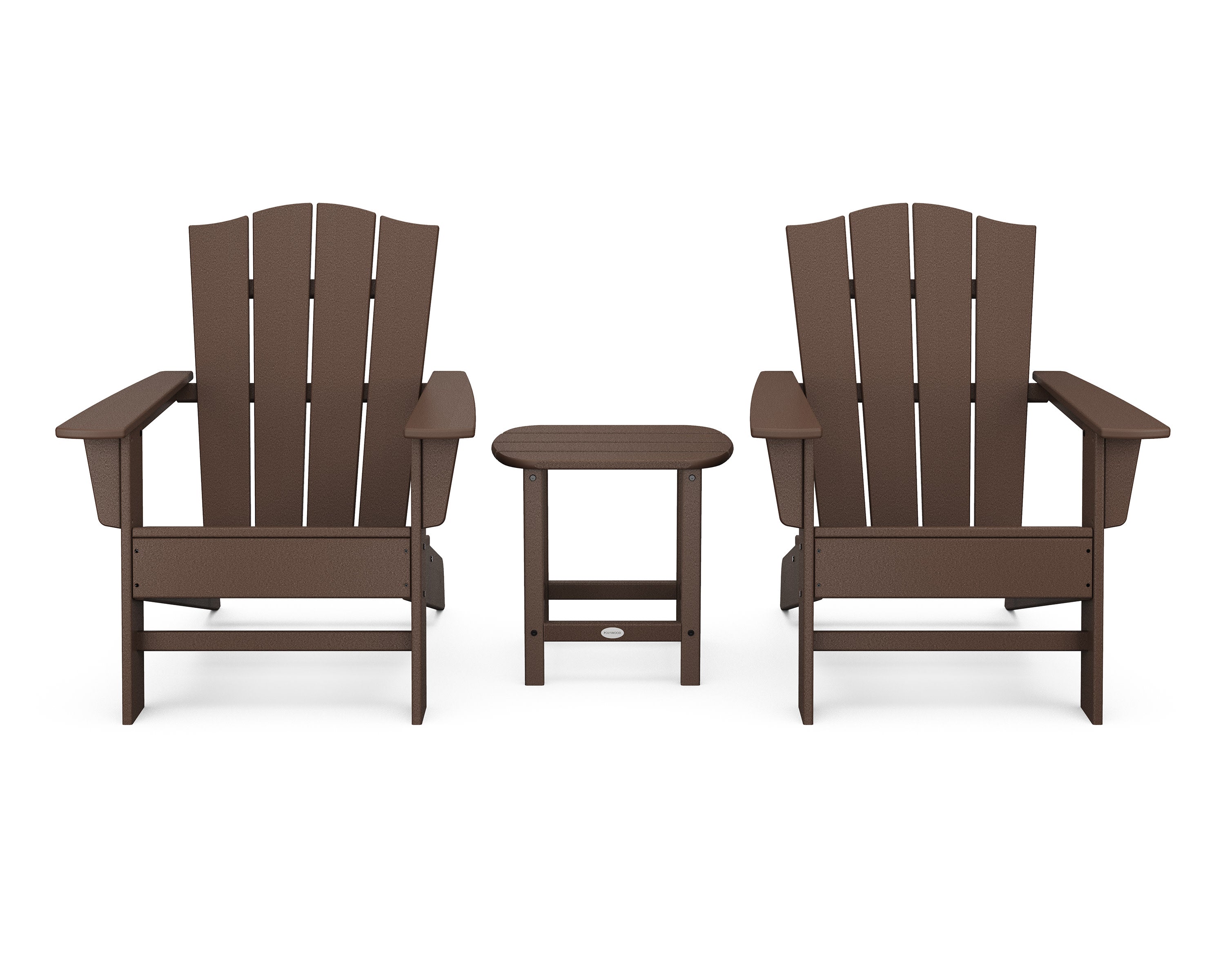 Wave 3-Piece Adirondack Chair Set with The Crest Chairs in Mahogany