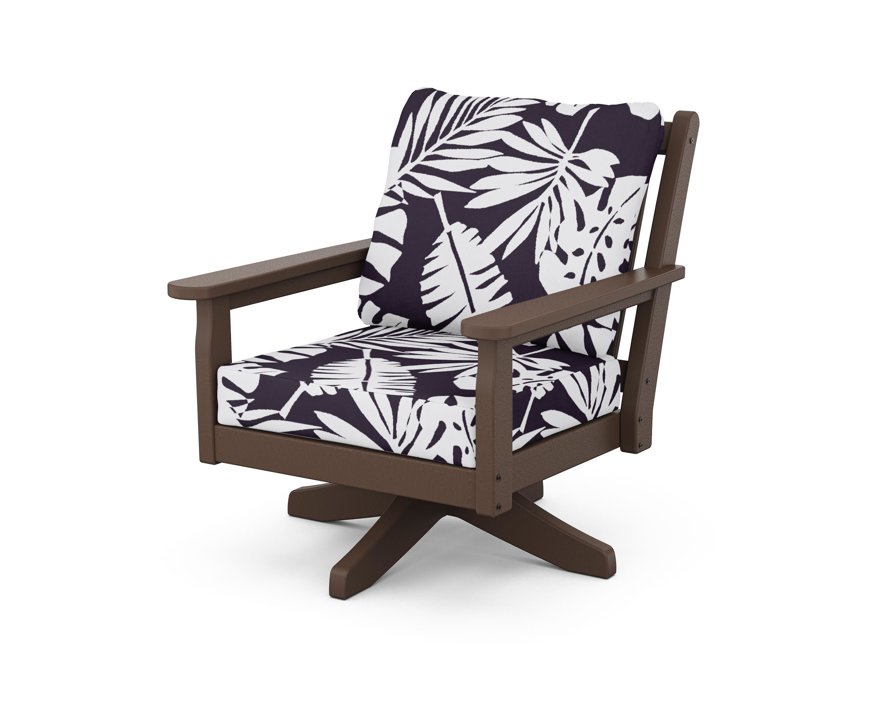 Chippendale Deep Seating Swivel Chair in Mahogany / Leaf Navy