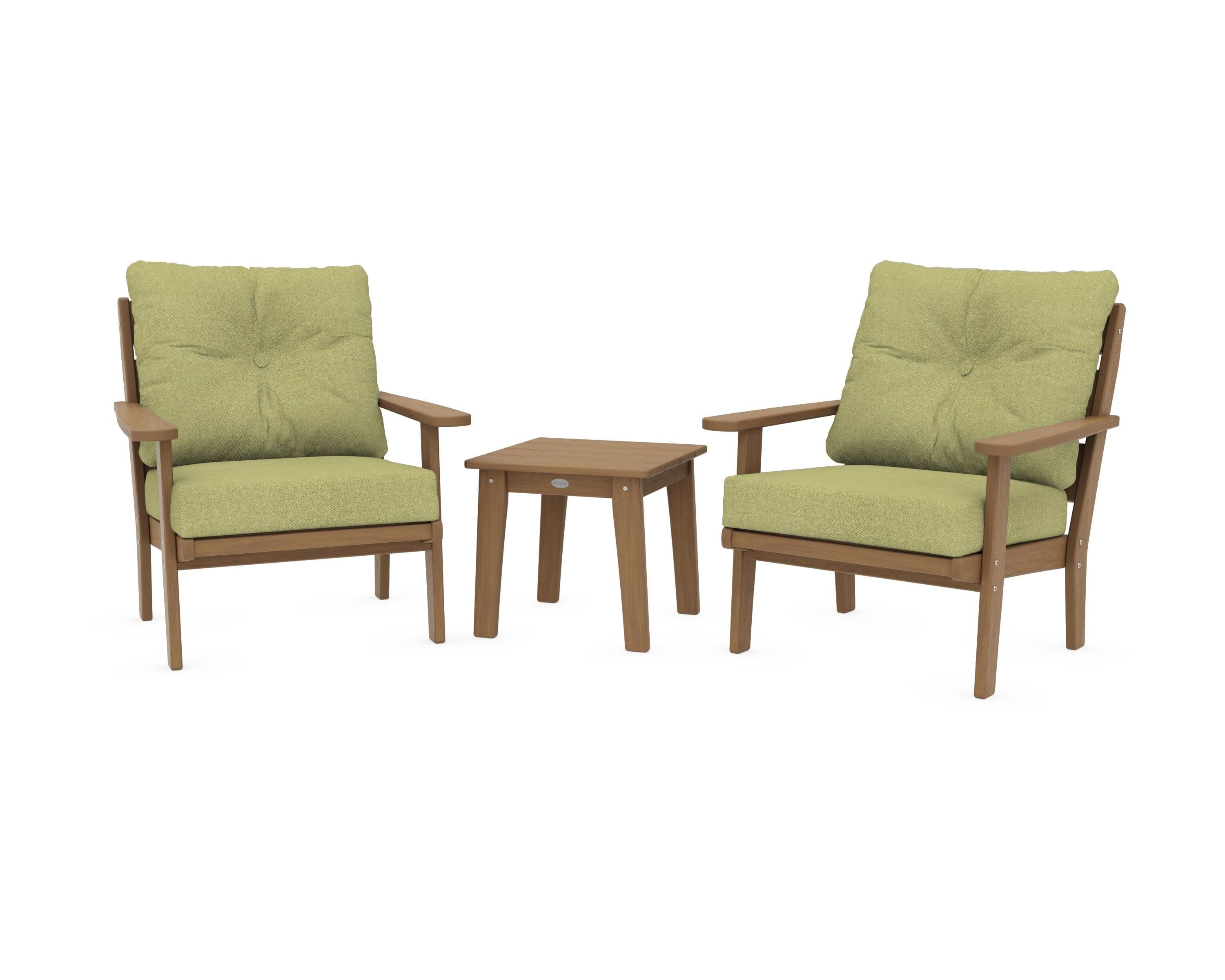 Lakeside 3-Piece Deep Seating Chair Set in Natural / Chartreuse Boucle
