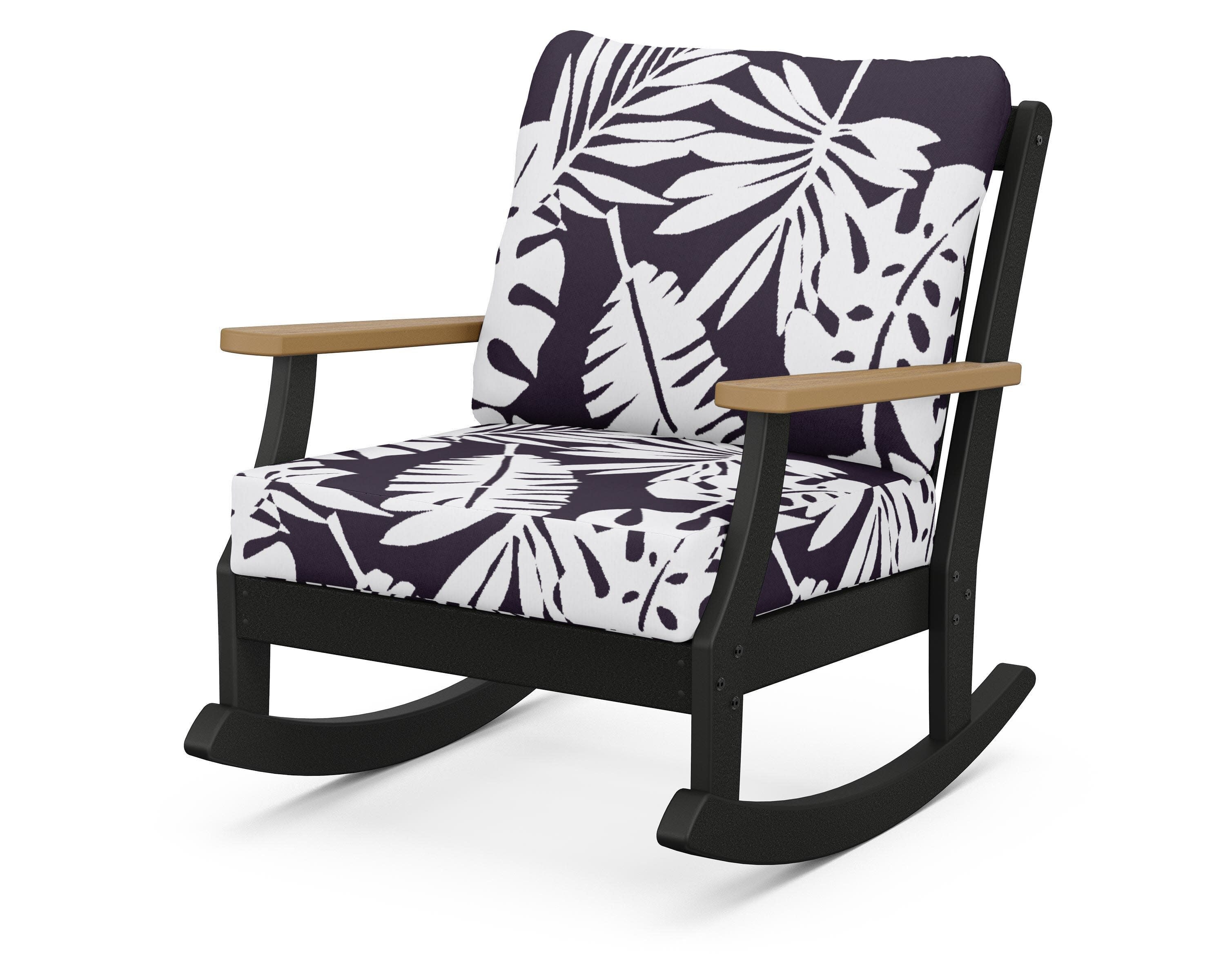 Braxton Deep Seating Rocking Chair in Black / Natural / Leaf Navy
