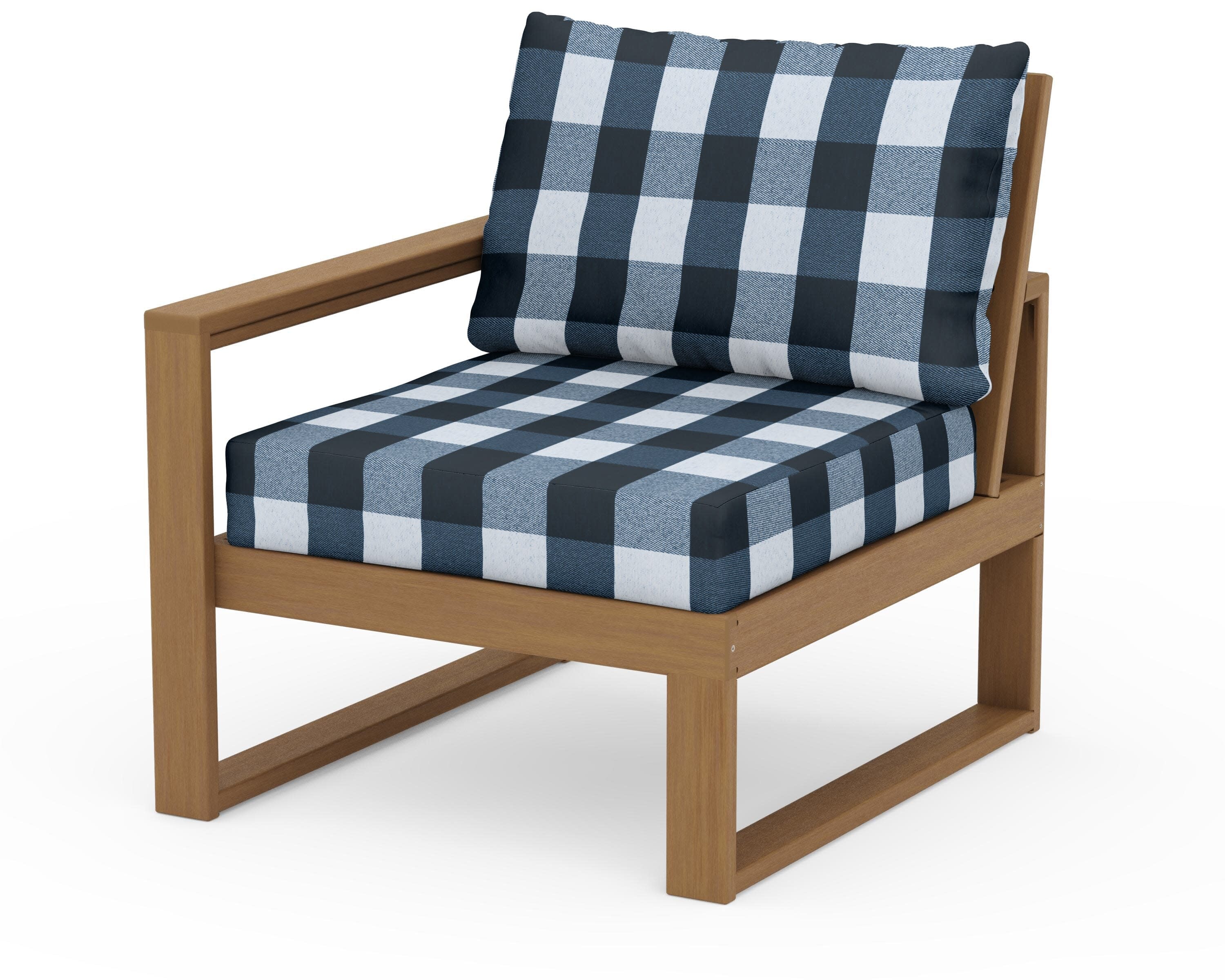 EDGE Modular Left Arm Chair in Natural / Buffalo Plaid Marine Indigo