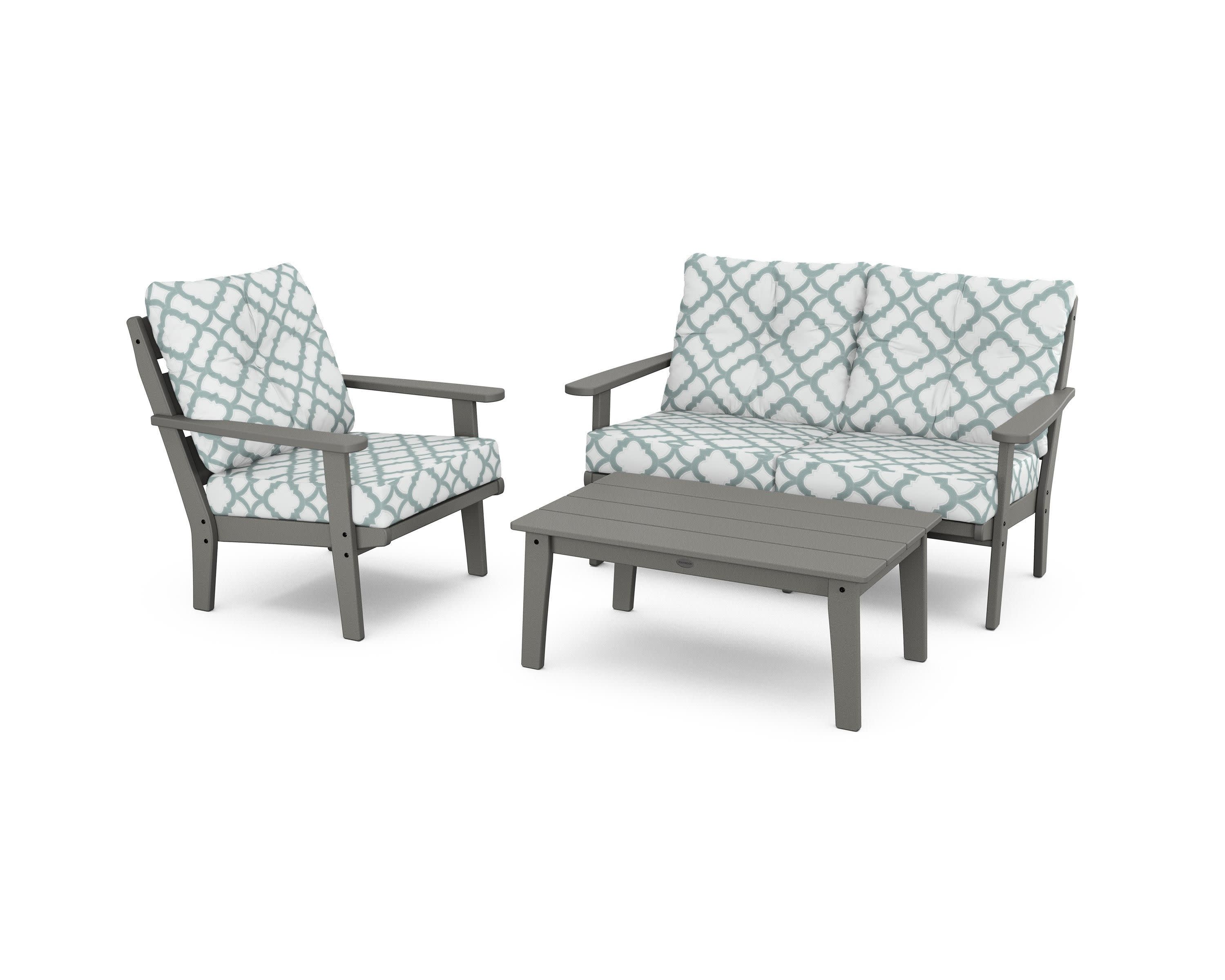 Lakeside 3-Piece Deep Seating Set in Slate Grey / Trellis Glacier Spa