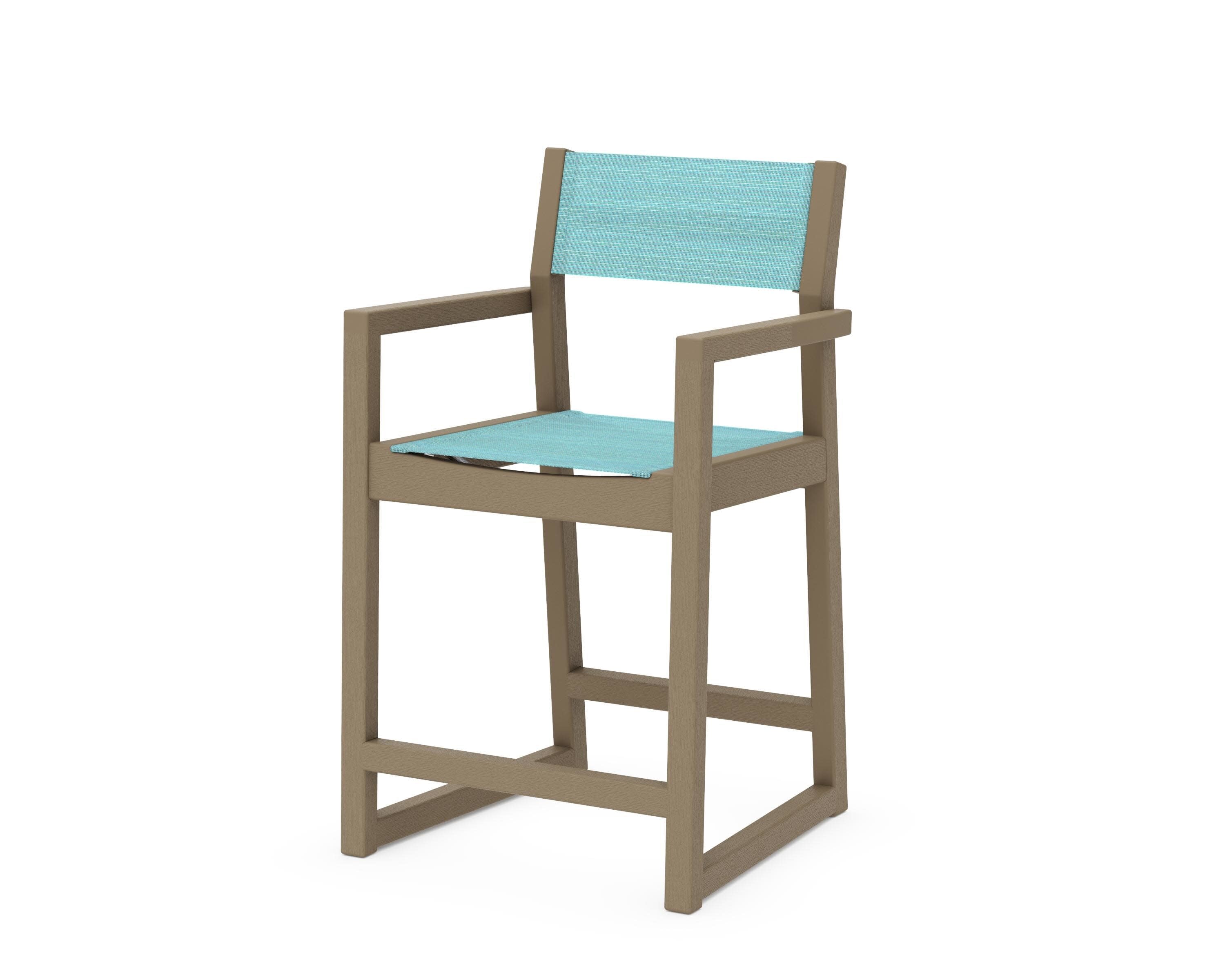 EDGE Sling Counter Arm Chair in Vintage Sahara / Dupioni Aquamarine Sling
