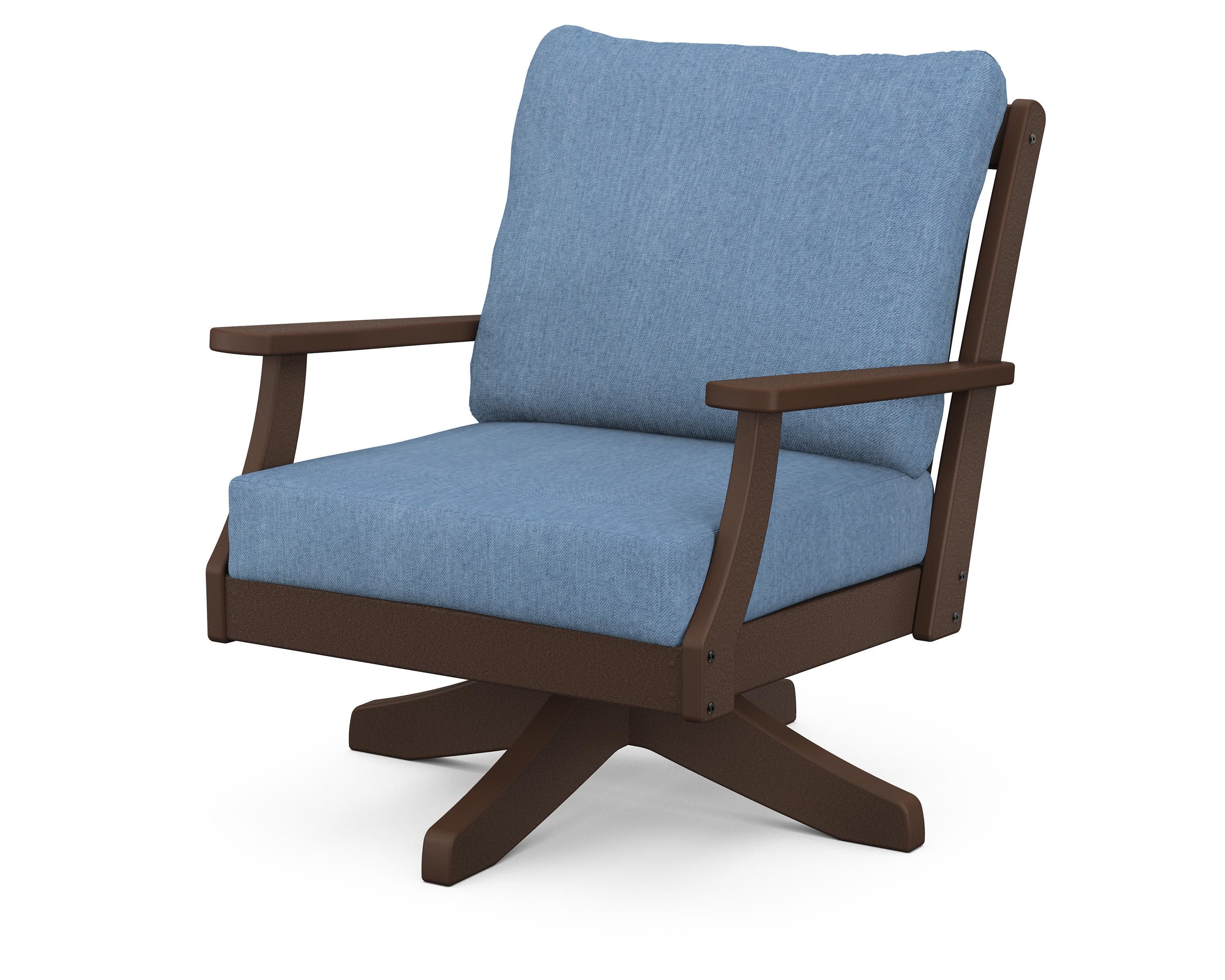 Braxton Deep Seating Swivel Chair in Mahogany / Sky Blue