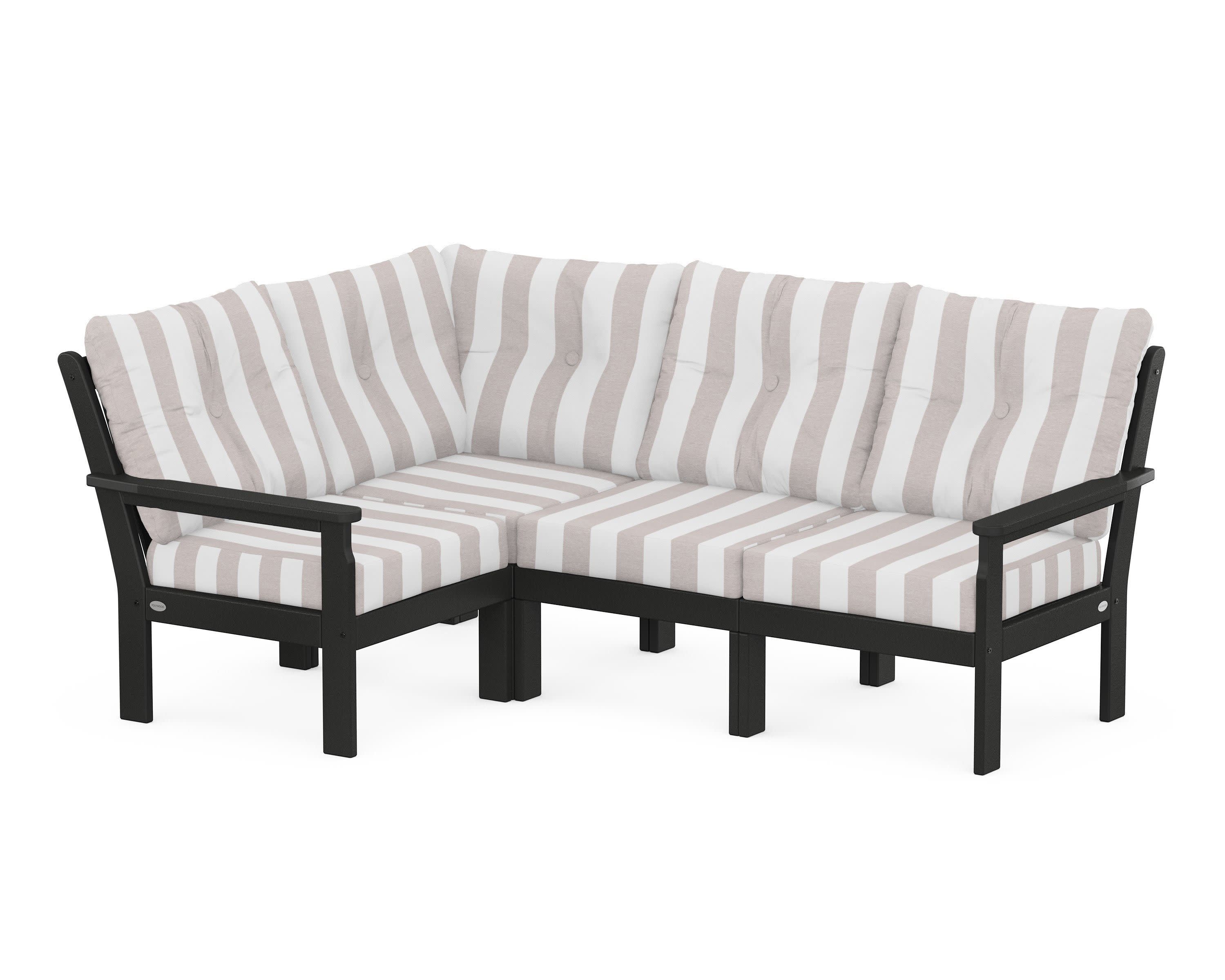 Vineyard 4-Piece Sectional in Black / Cabana Stripe Dune Burlap