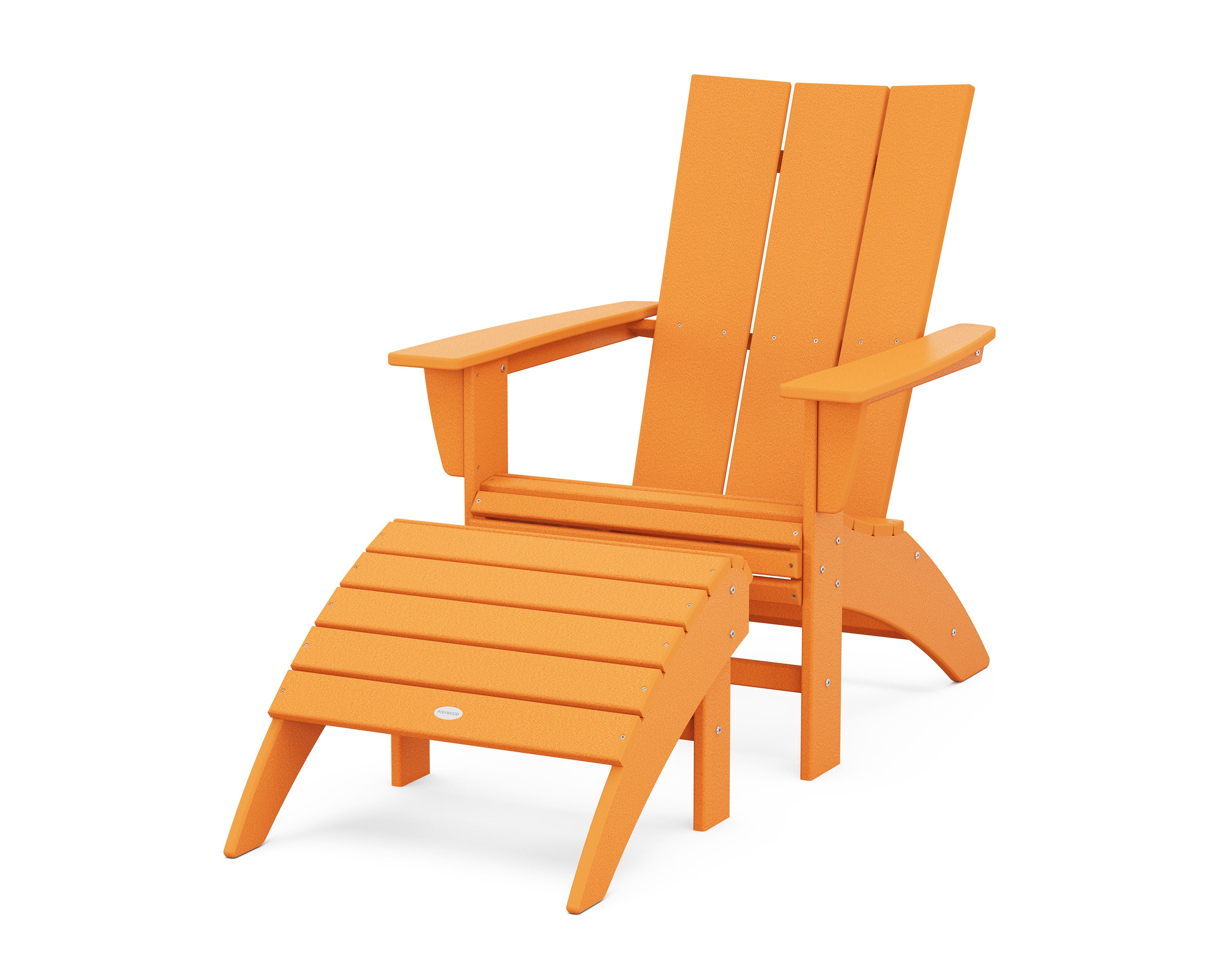 Modern Curveback Adirondack Chair 2-Piece Set with Ottoman in Tangerine