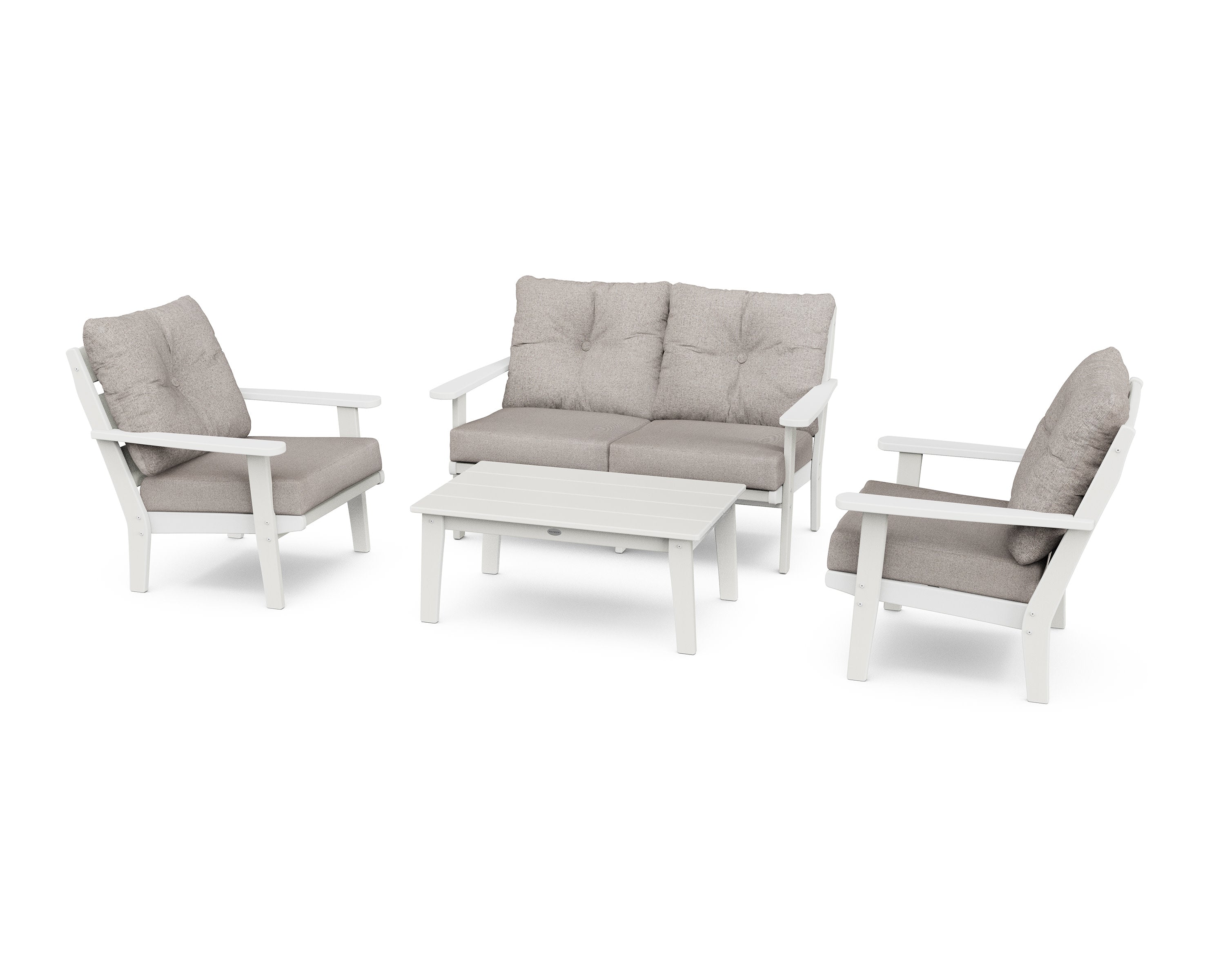 Lakeside 4-Piece Deep Seating Set in Vintage White / Weathered Tweed