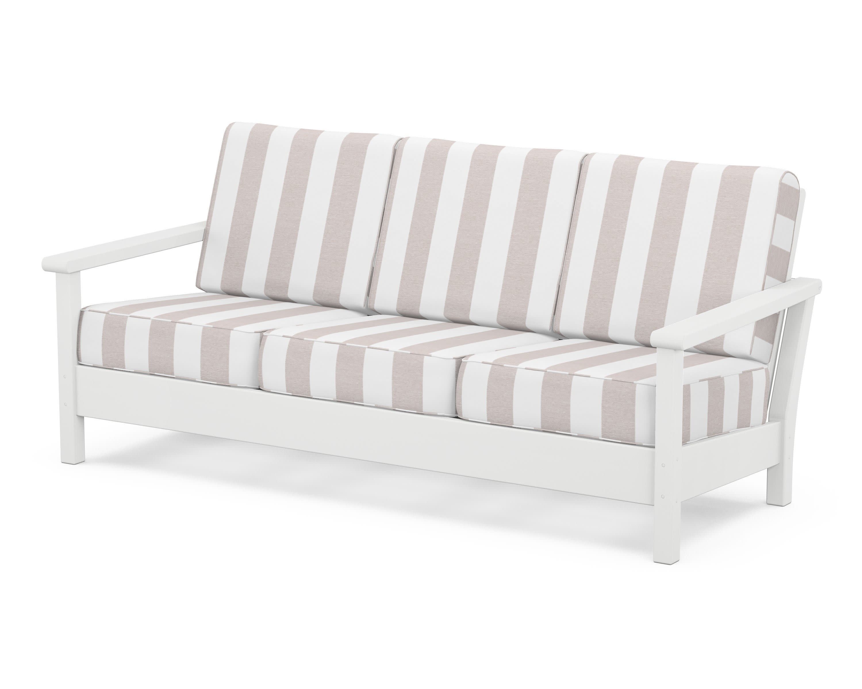 Harbour Deep Seating Sofa in White / Cabana Stripe Dune Burlap