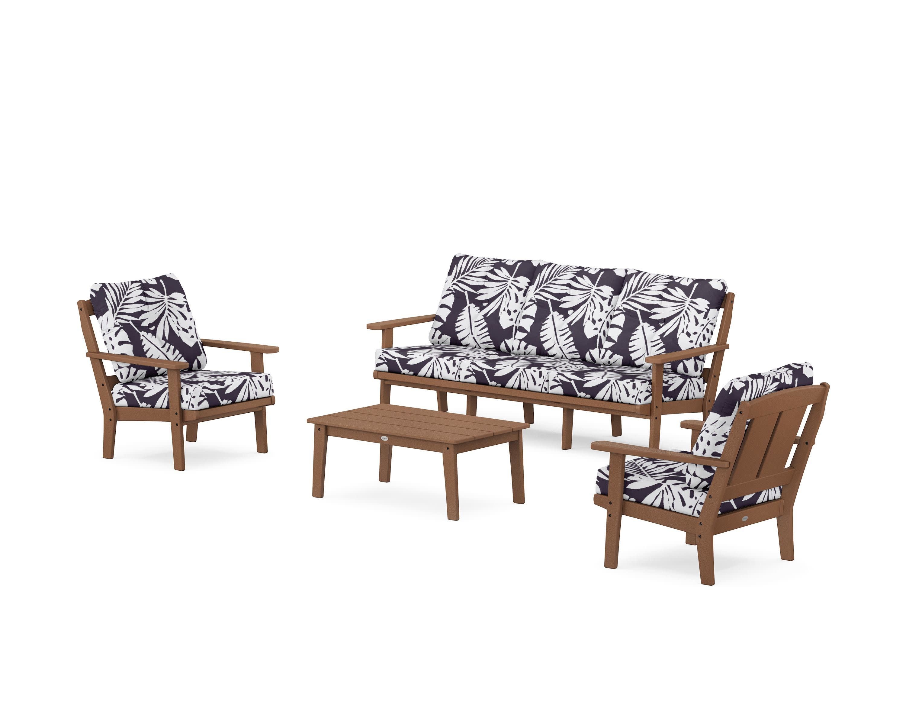 Mission 4-Piece Deep Seating Set with Sofa in Teak / Leaf Navy