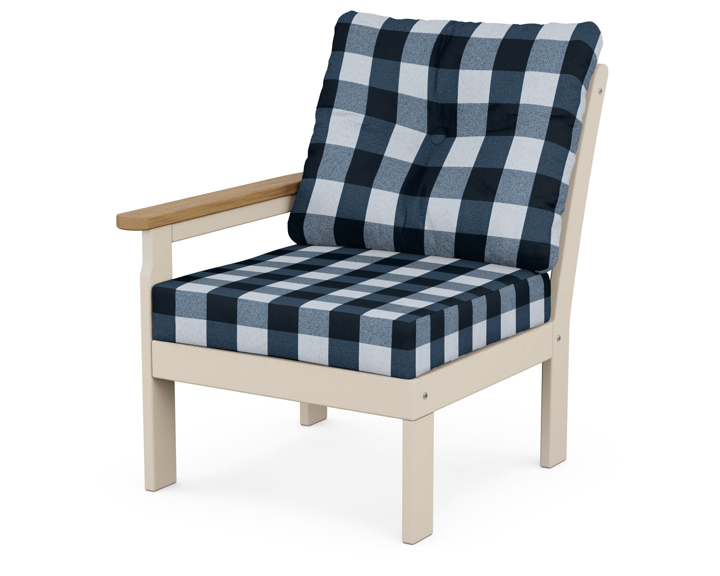 Vineyard Modular Left Arm Chair in Sand / Natural / Buffalo Plaid Marine Indigo