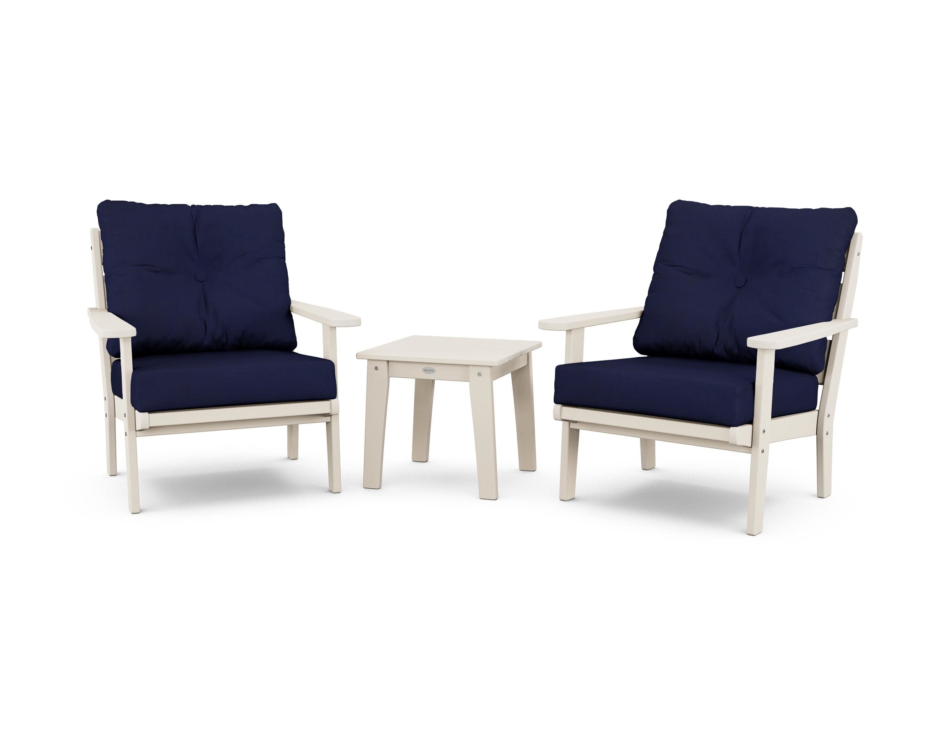 Lakeside 3-Piece Deep Seating Chair Set in Sand / Navy