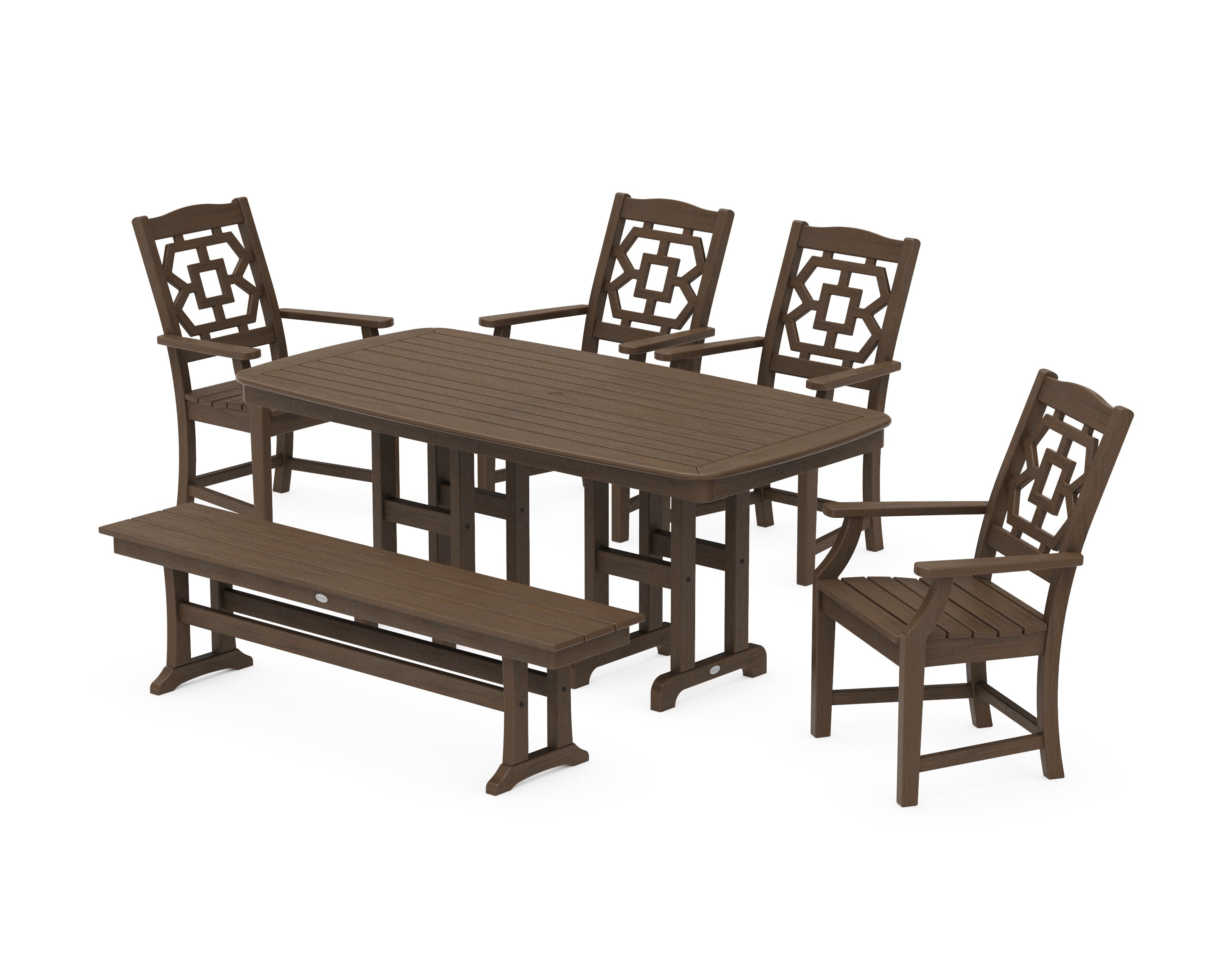 Chinoiserie 6-Piece Dining Set with Bench in Kona
