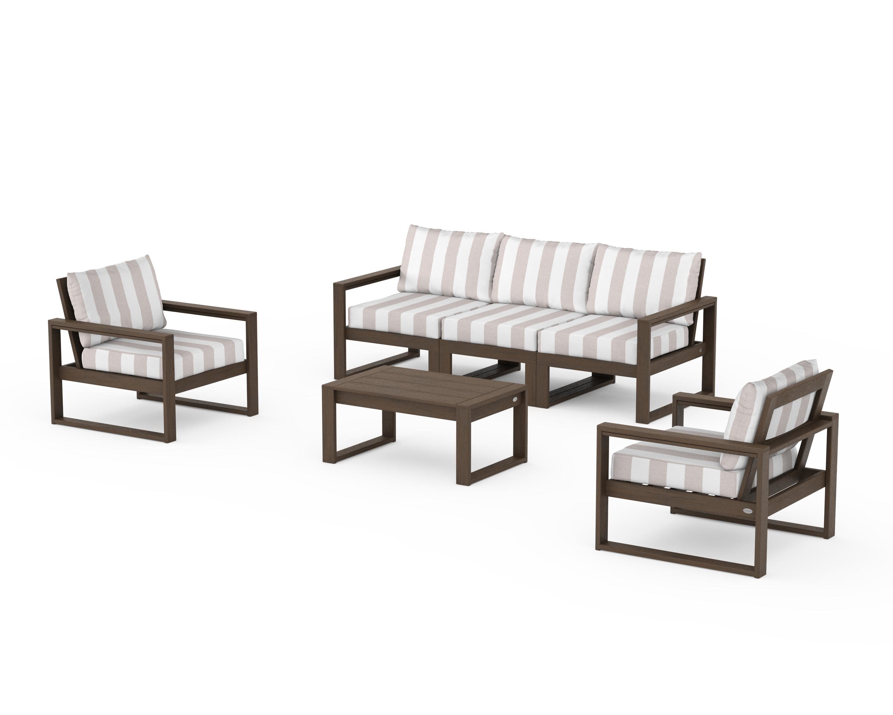 EDGE Sectional 4-Piece Deep Seating Set with Sofa in Kona / Cabana Stripe Dune Burlap