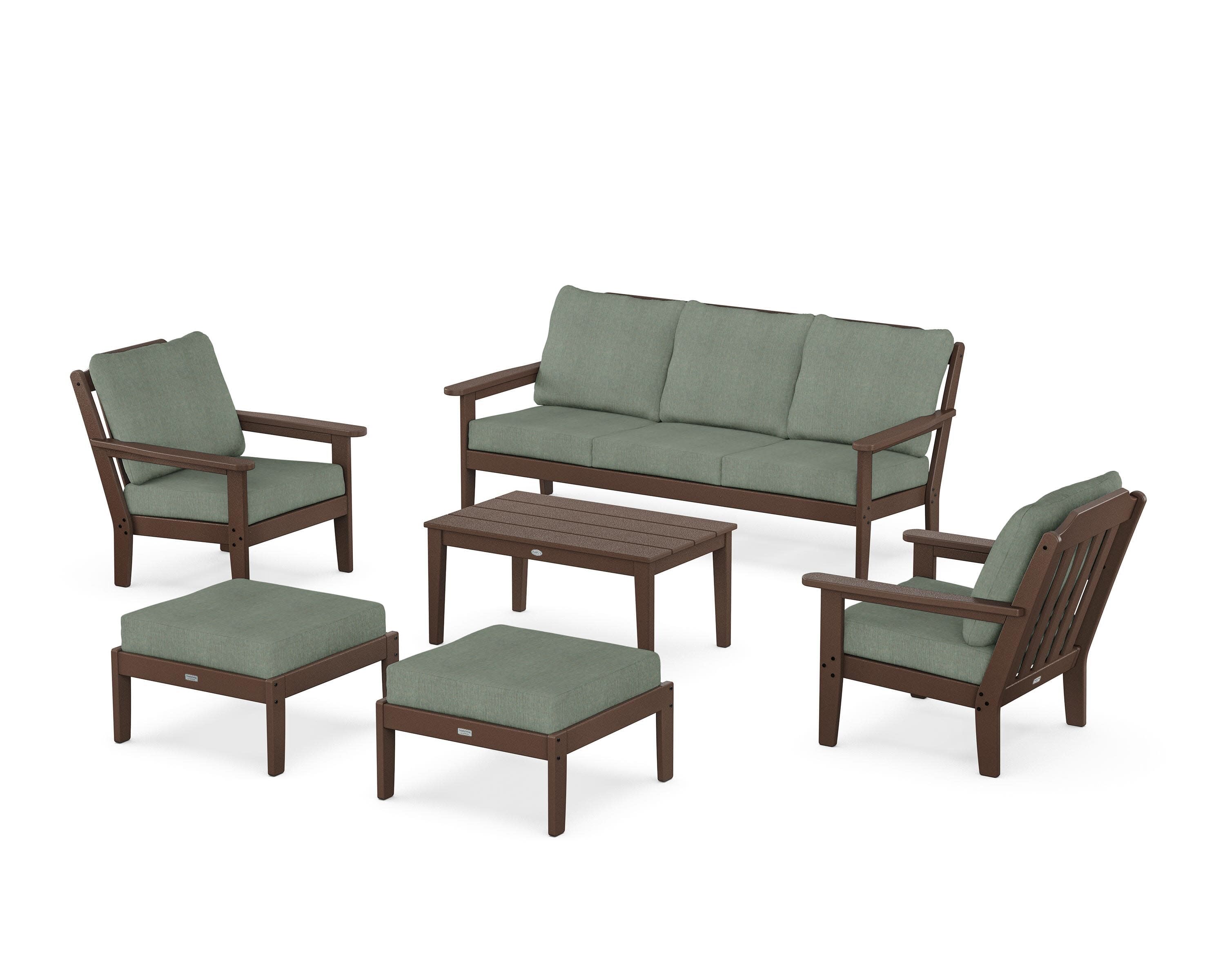 Cottage 6-Piece Lounge Sofa Set in Mahogany / Cast Sage