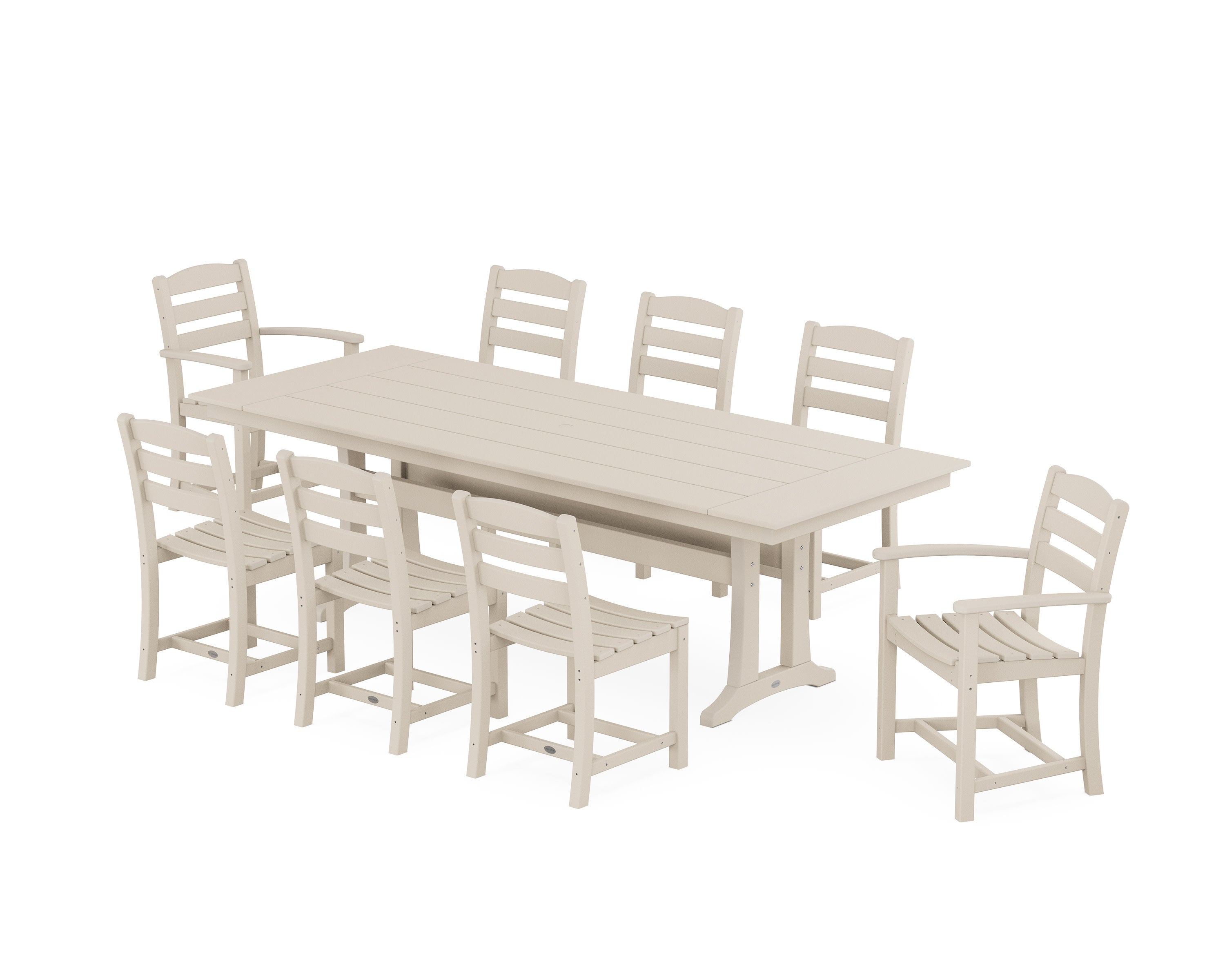 La Casa Caf 9-Piece Farmhouse Dining Set with Trestle Legs in Sand