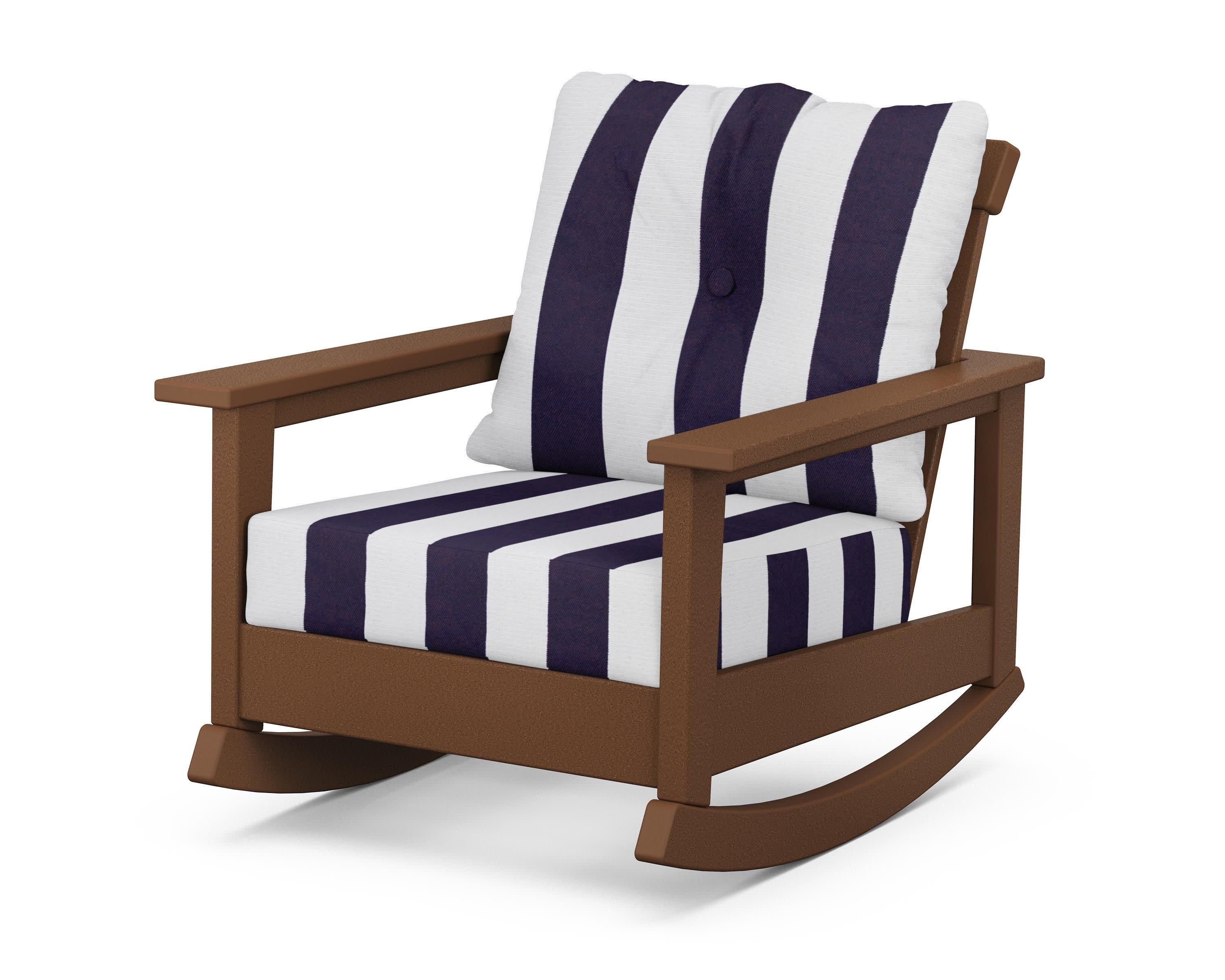 Prescott Deep Seating Rocking Chair in Teak / Cabana Stripe Navy