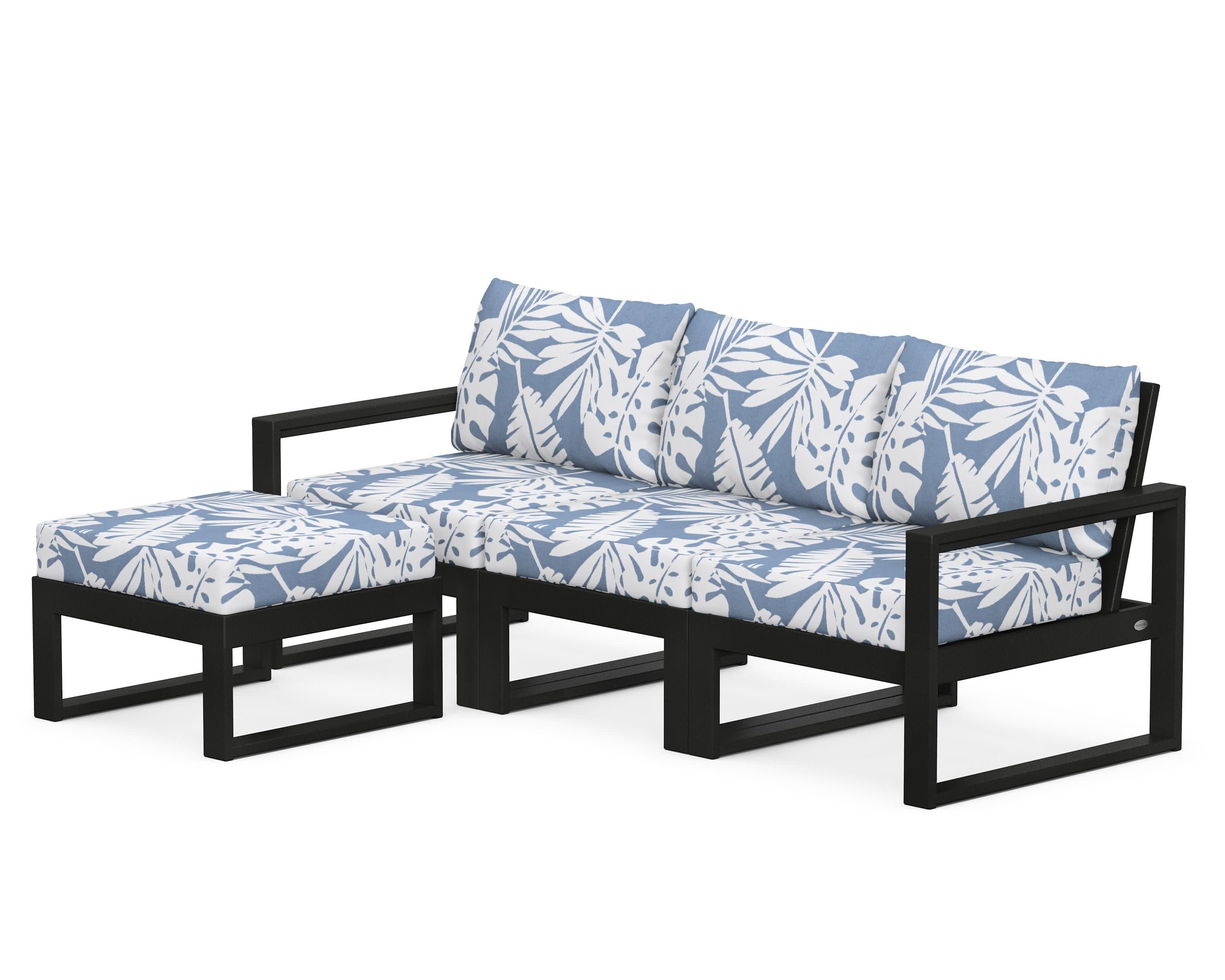 EDGE 4-Piece Modular Deep Seating Set with Ottoman in Black / Leaf Sky Blue