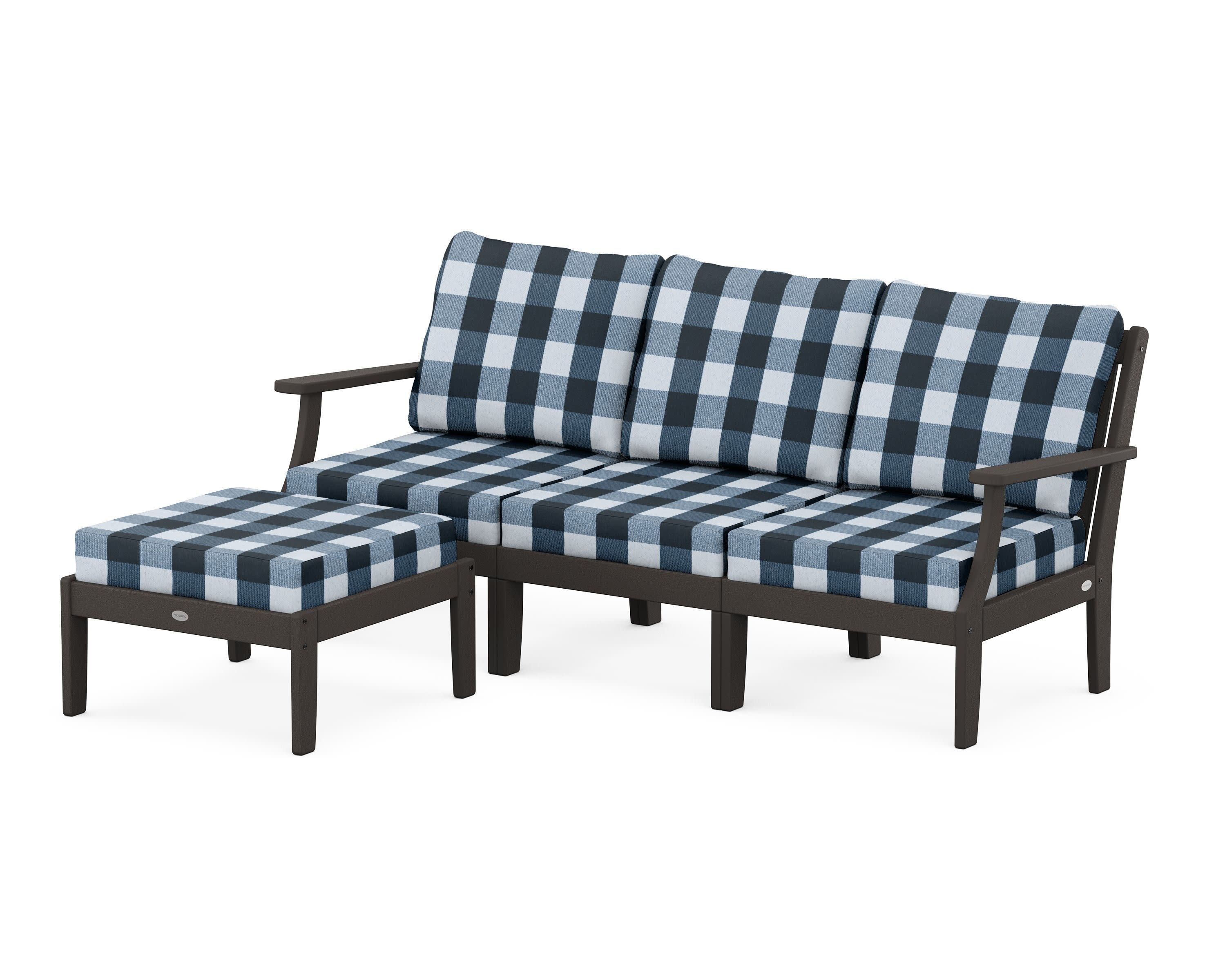 Braxton Modular 4-Piece Deep Seating Set with Ottoman in Vintage Coffee / Buffalo Plaid Marine Indigo