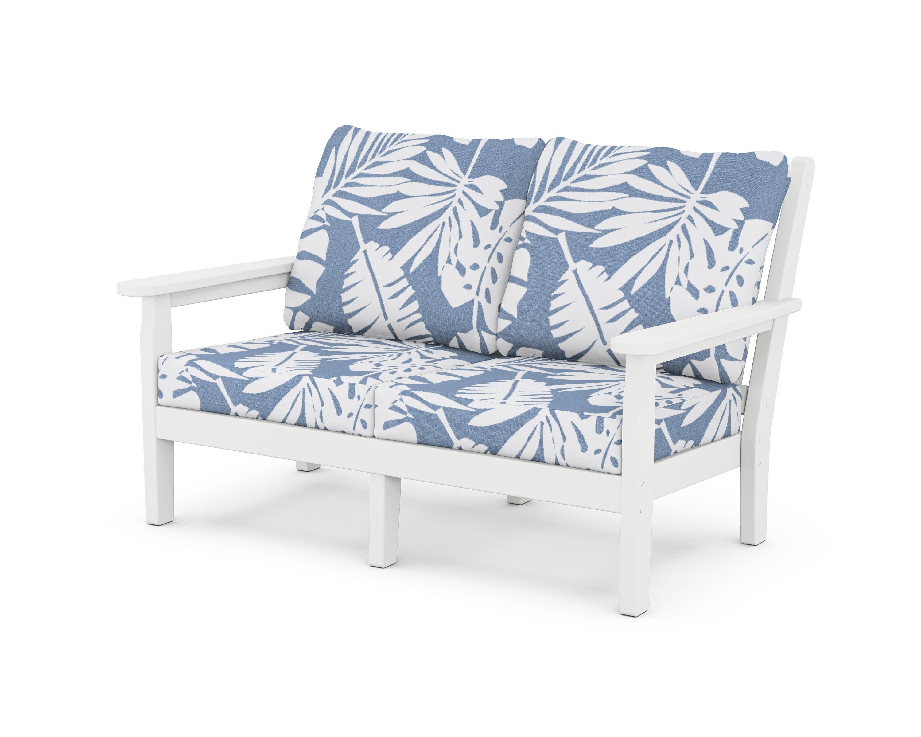 Chippendale Deep Seating Loveseat in White / Leaf Sky Blue