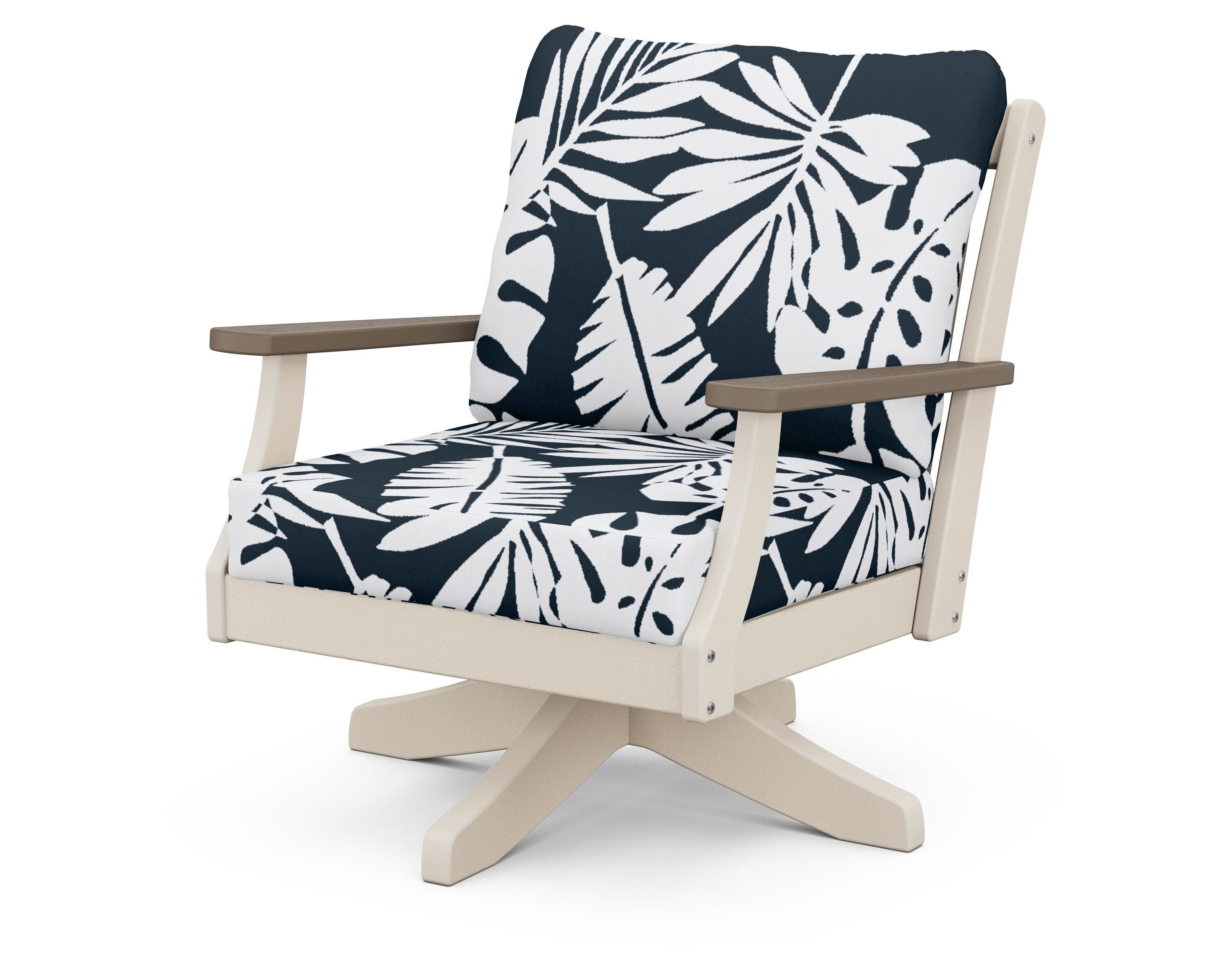 Braxton Deep Seating Swivel Chair in Sand / Kona / Leaf Marine Indigo