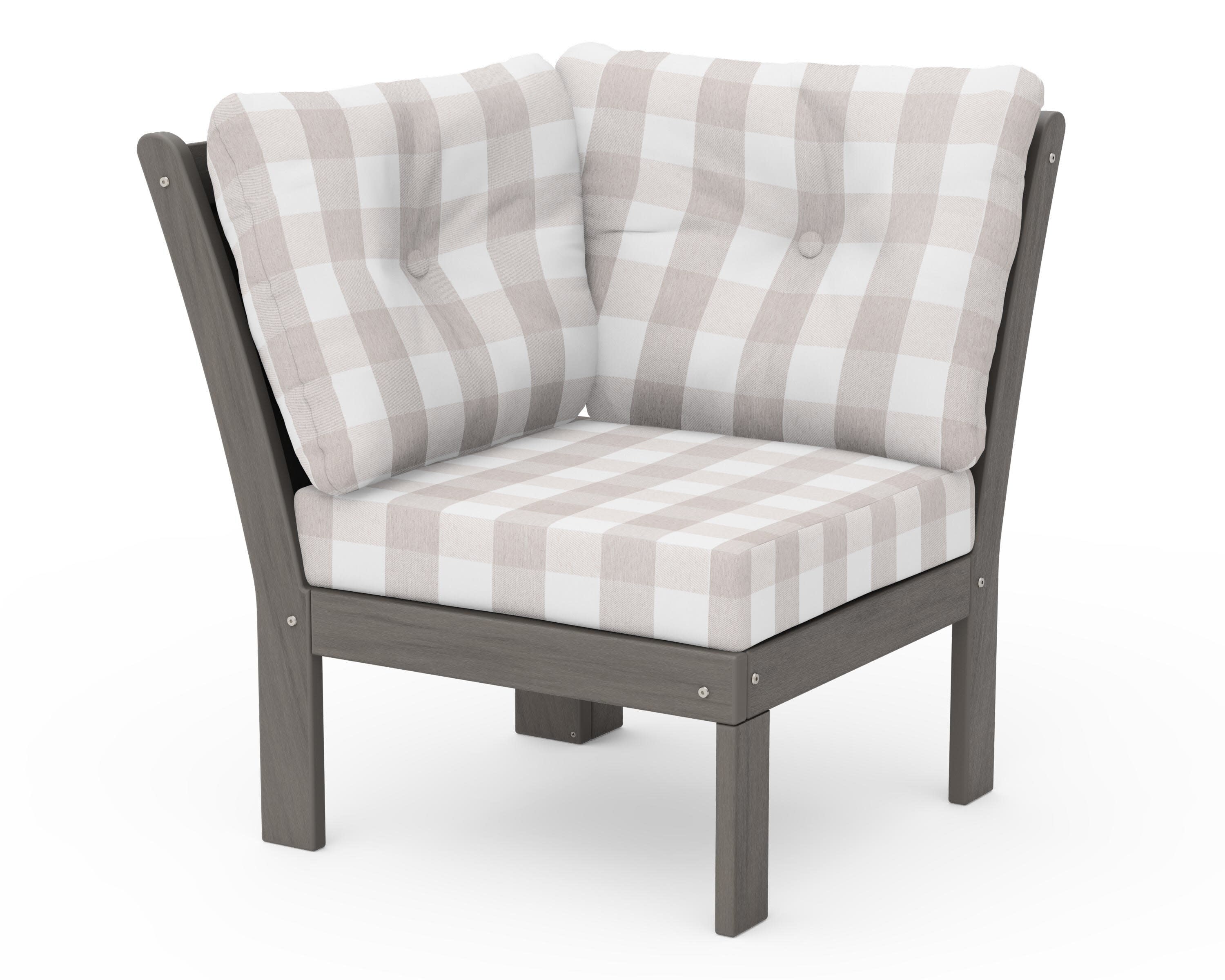 Vineyard Modular Corner Chair in Driftwood / Buffalo Plaid Dune Burlap