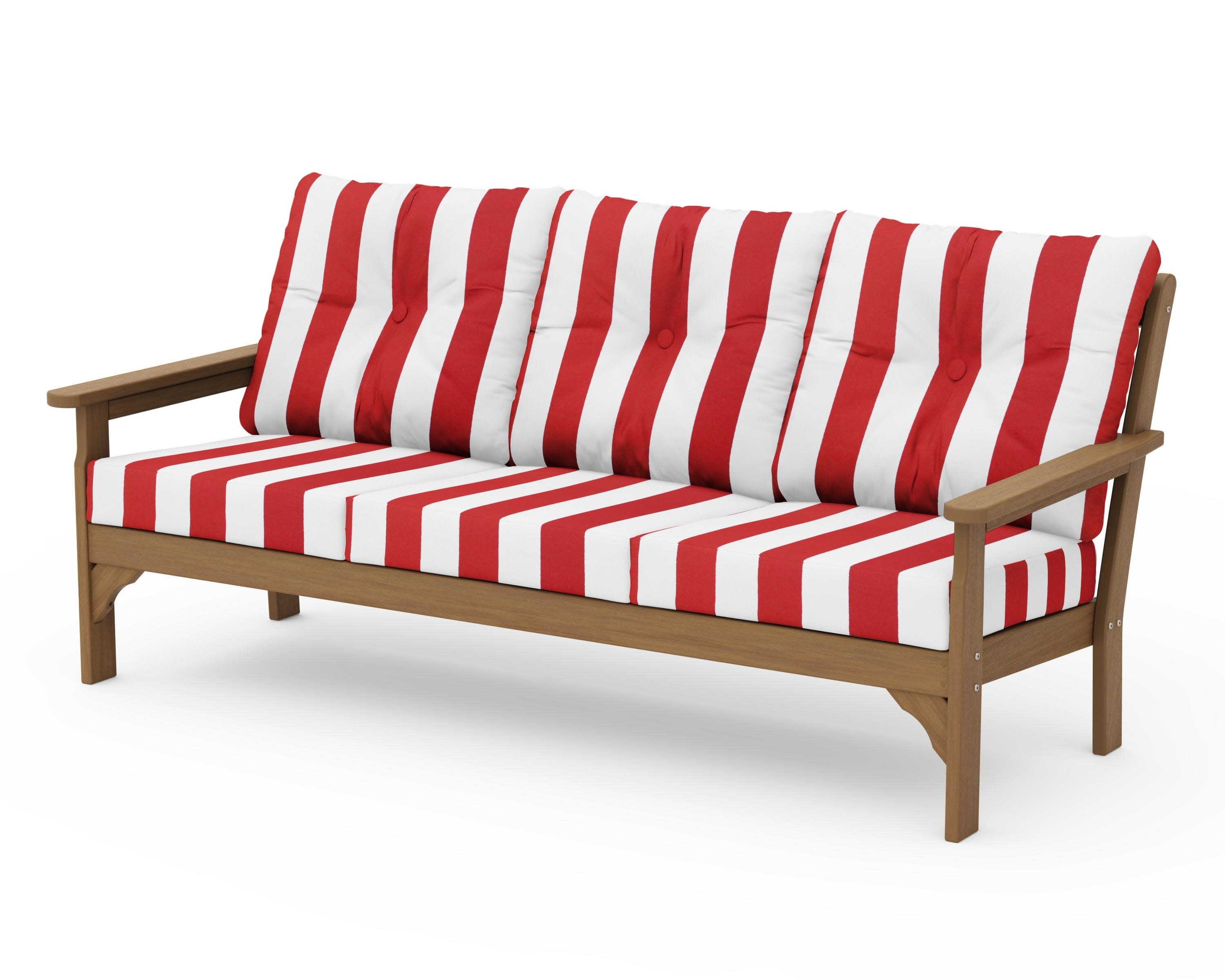 Vineyard Deep Seating Sofa in Natural / Cabana Stripe Crimson