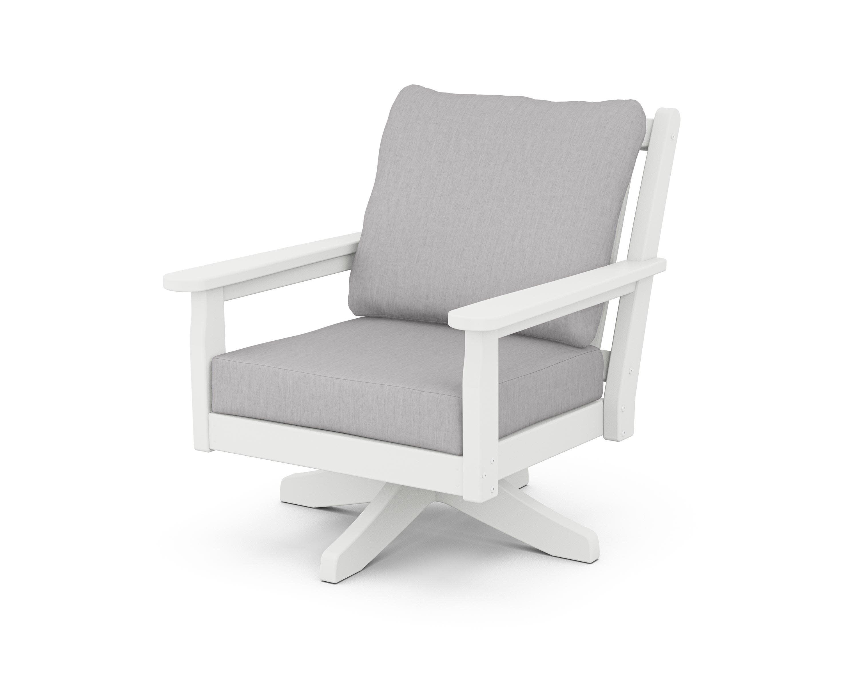 Chippendale Deep Seating Swivel Chair in White / Granite