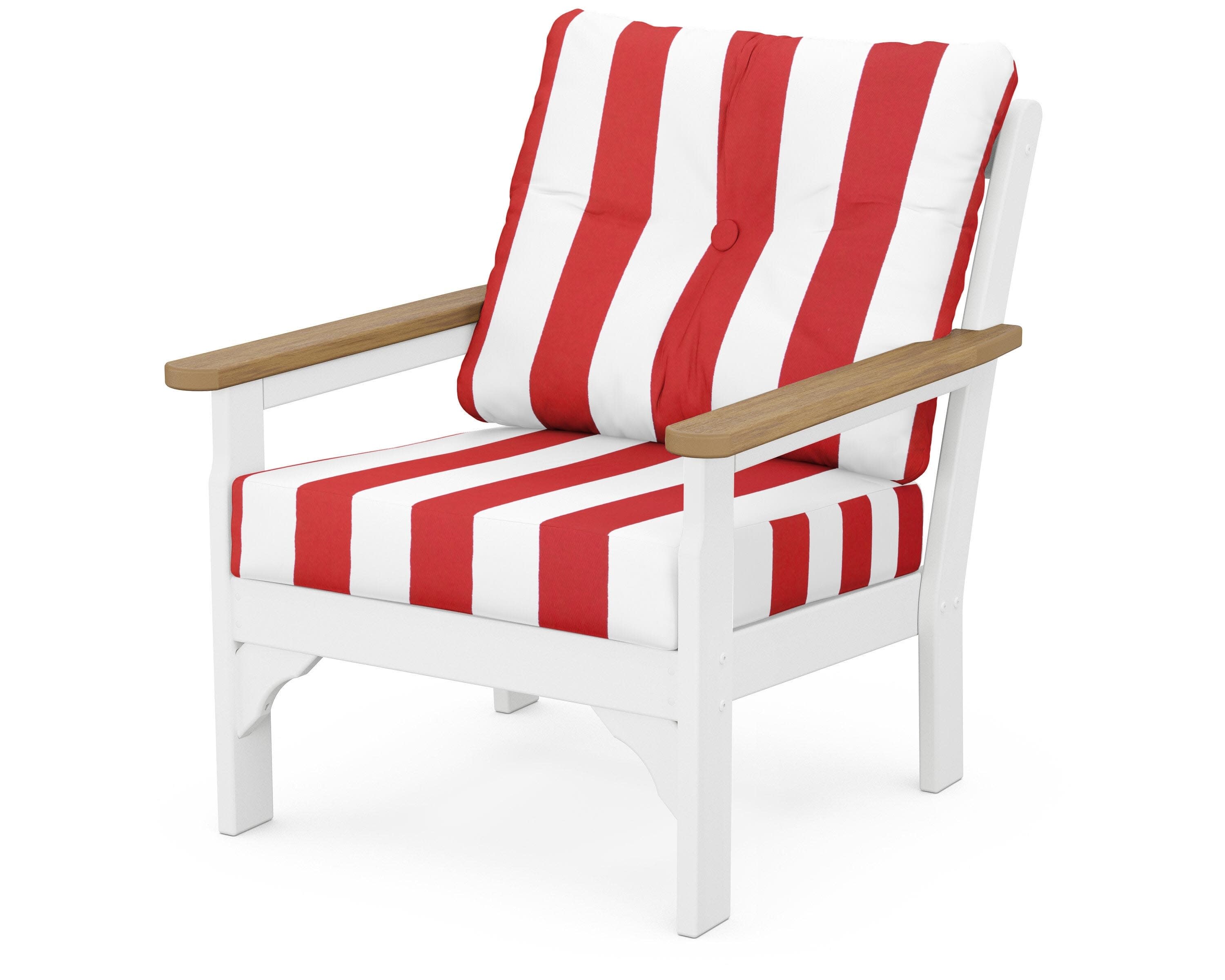 Vineyard Deep Seating Chair in White / Natural / Cabana Stripe Crimson