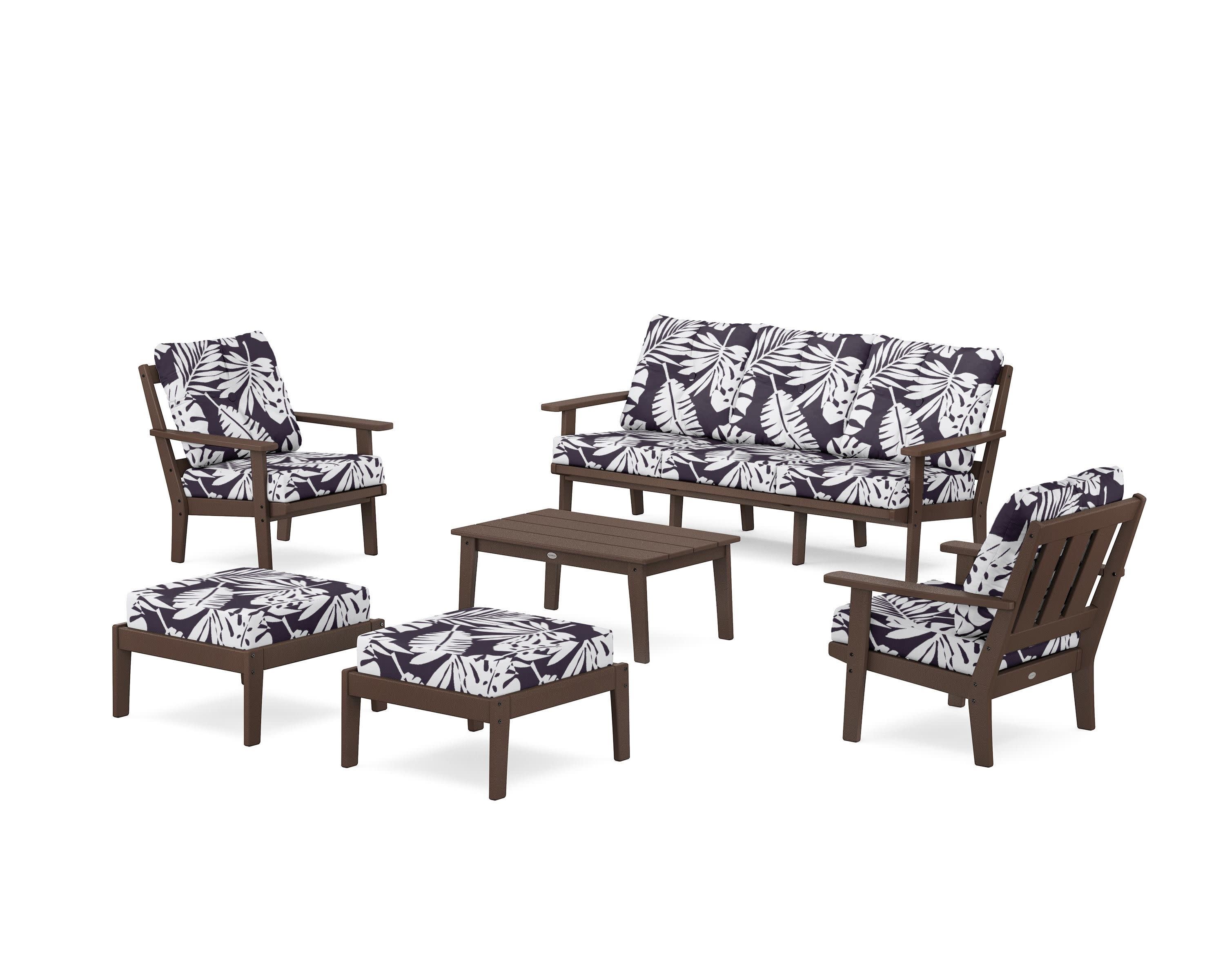 Oxford 6-Piece Lounge Sofa Set in Mahogany / Leaf Navy