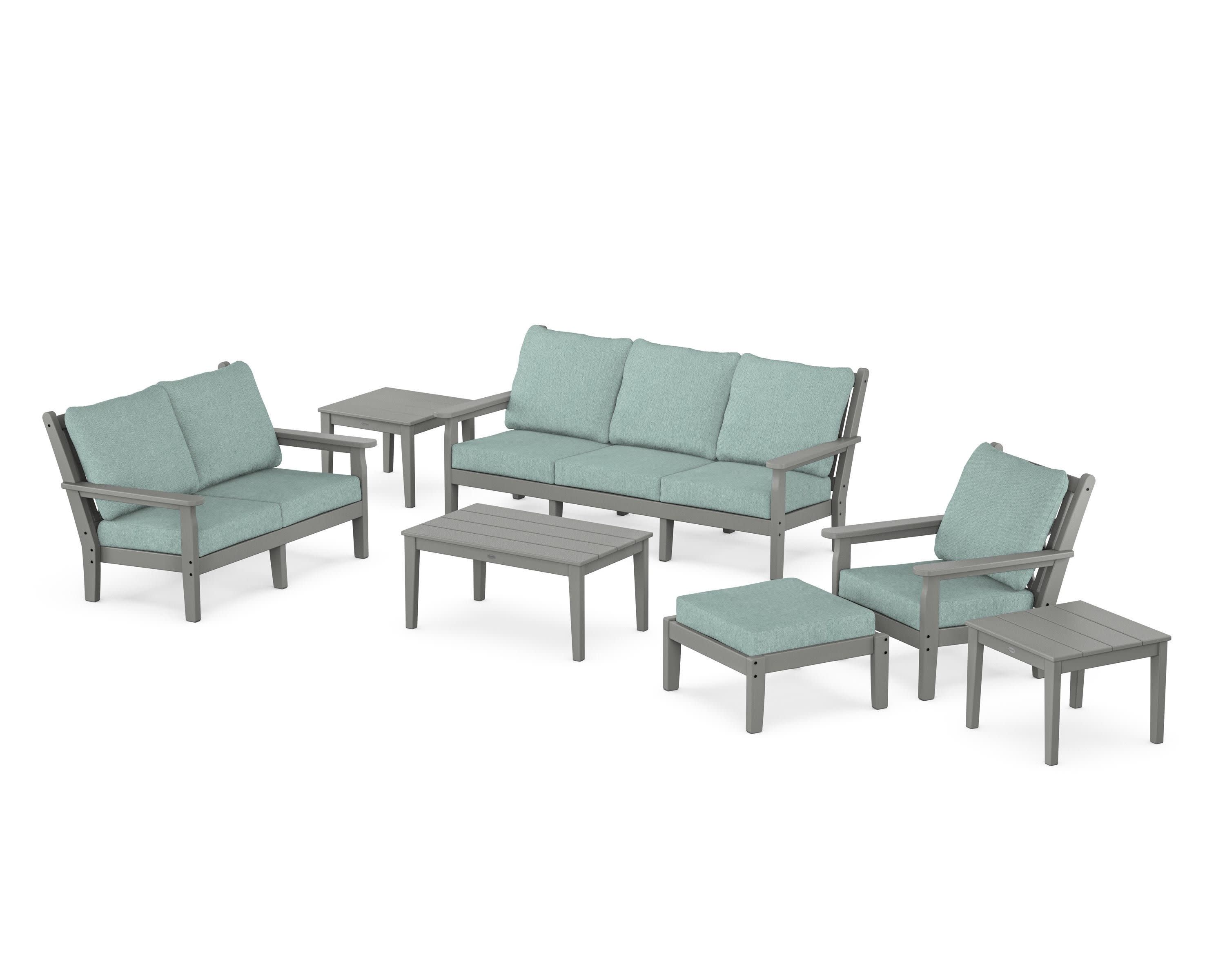 Chippendale 7-Piece Deep Seating Set in Slate Grey / Glacier Spa