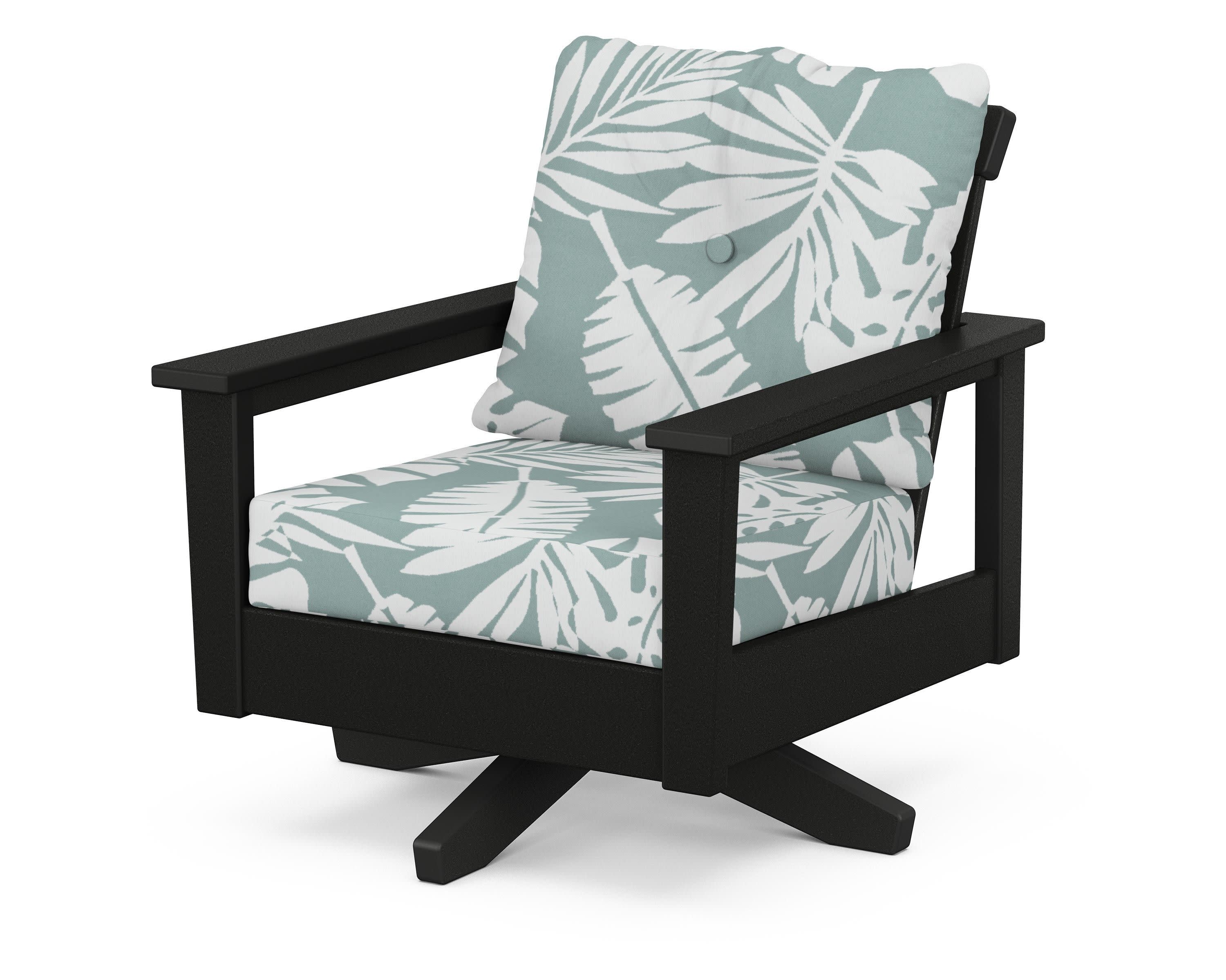 Prescott Deep Seating Swivel Chair in Black / Leaf Glacier Spa
