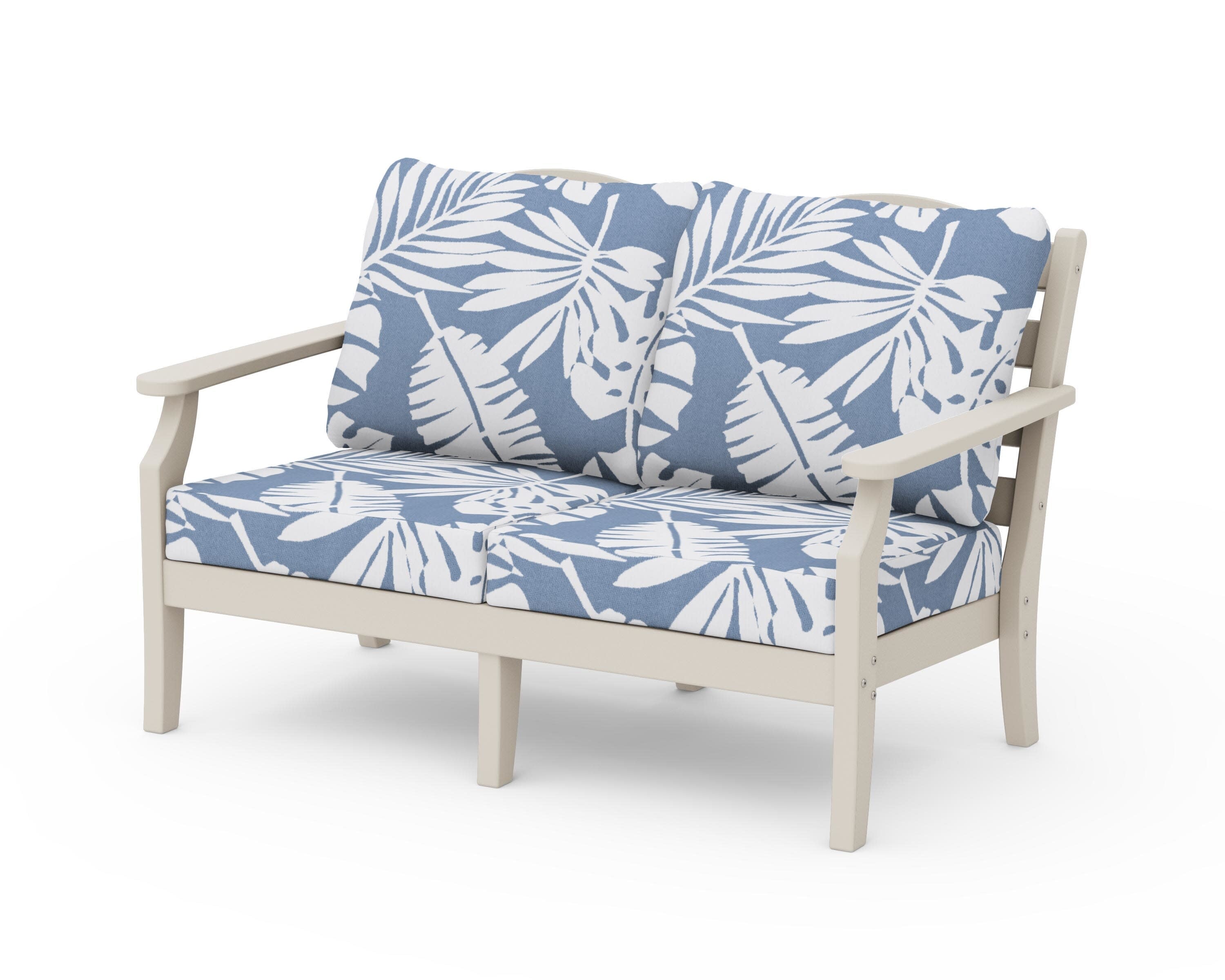 Savannah Deep Seating Loveseat in Sand / Leaf Sky Blue