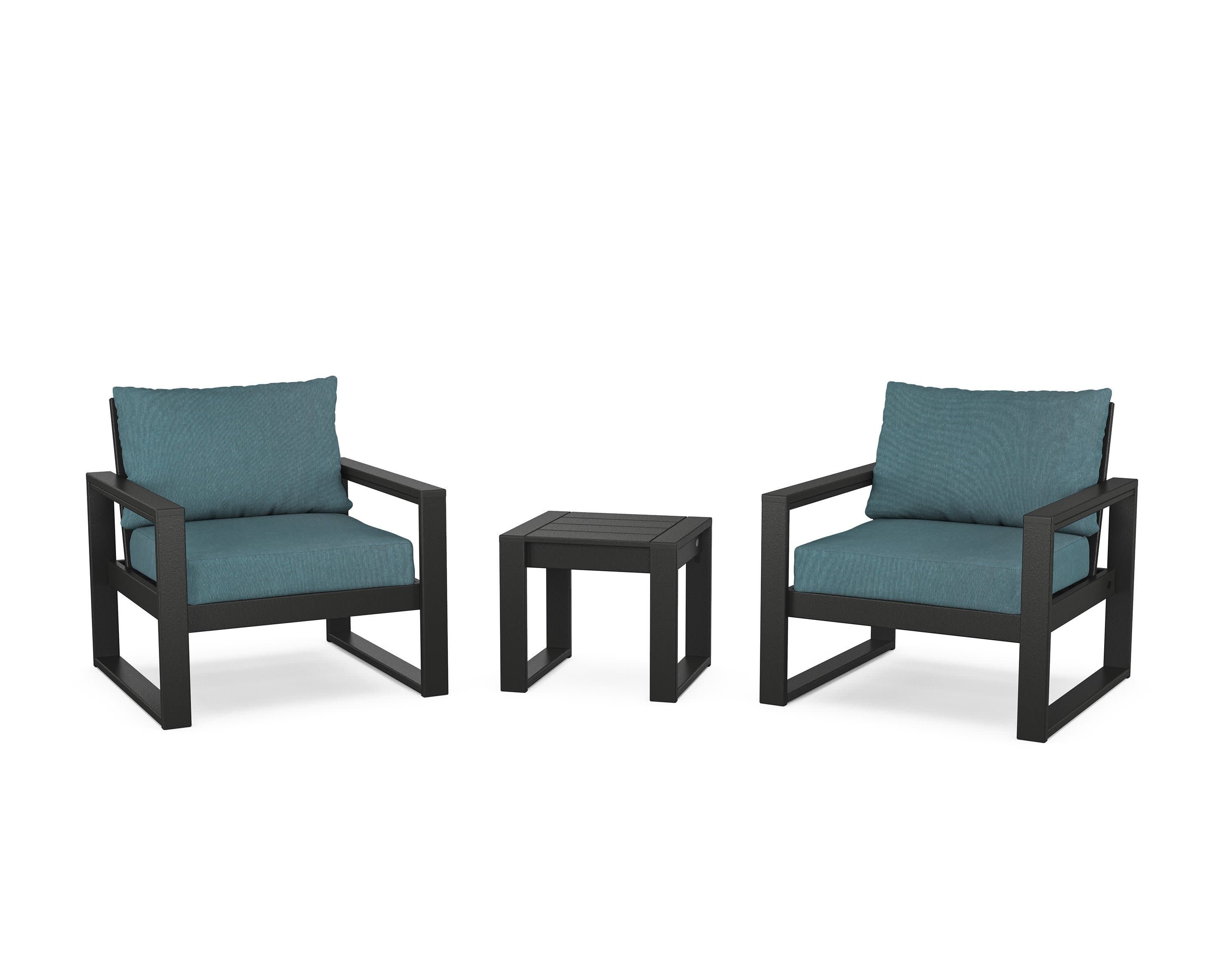 EDGE Sectional 3-Piece Deep Seating Set in Black / Ocean Teal